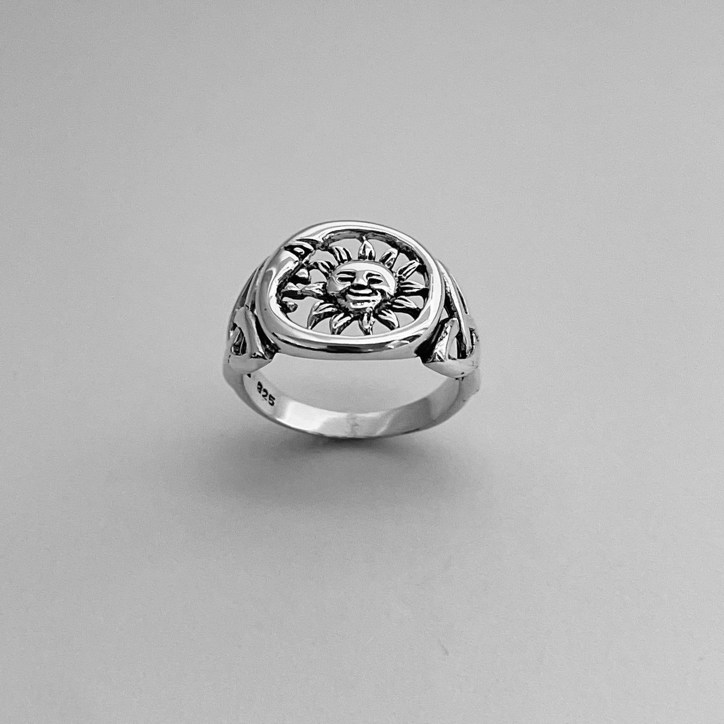 Sterling Silver Sun and Moon Ring: Celtic Unisex Statement Ring