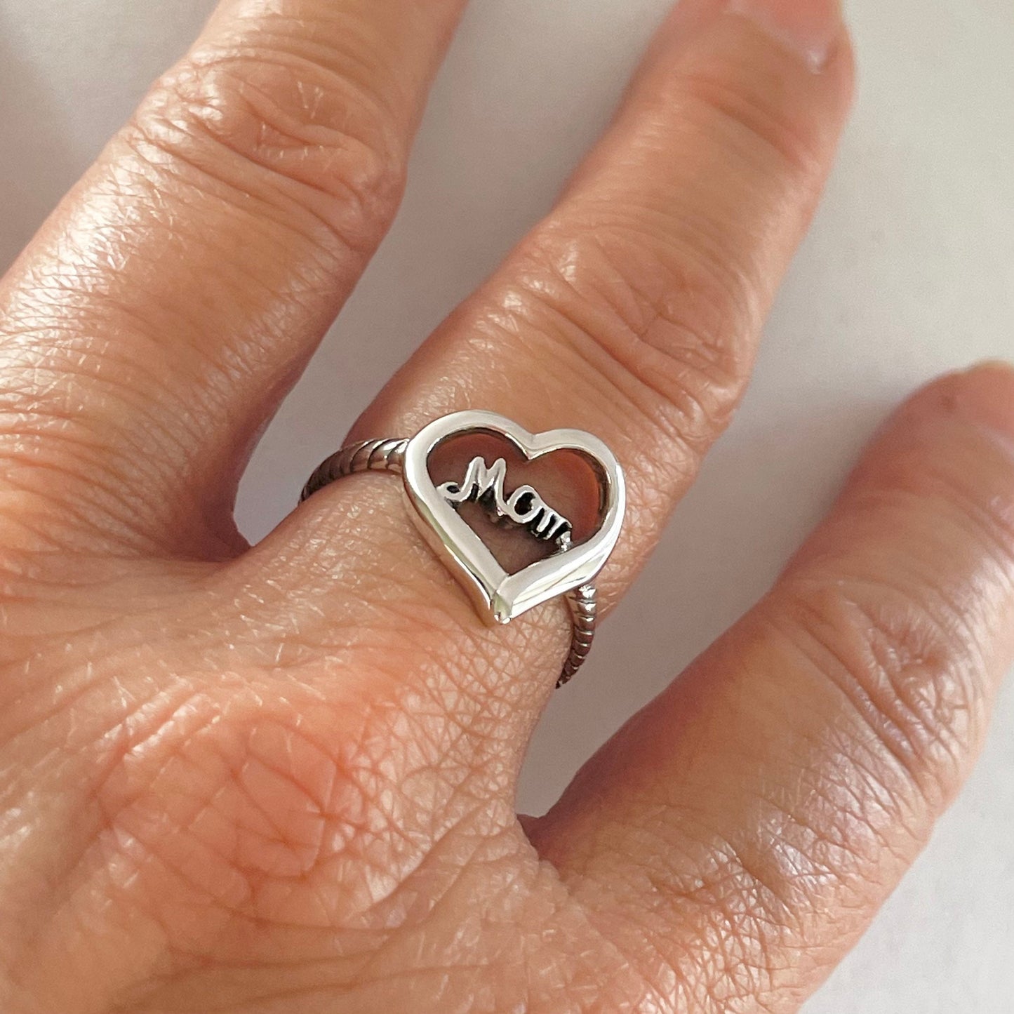 Oxidized Sterling Silver Mom Heart Ring: Mother's Love Promise