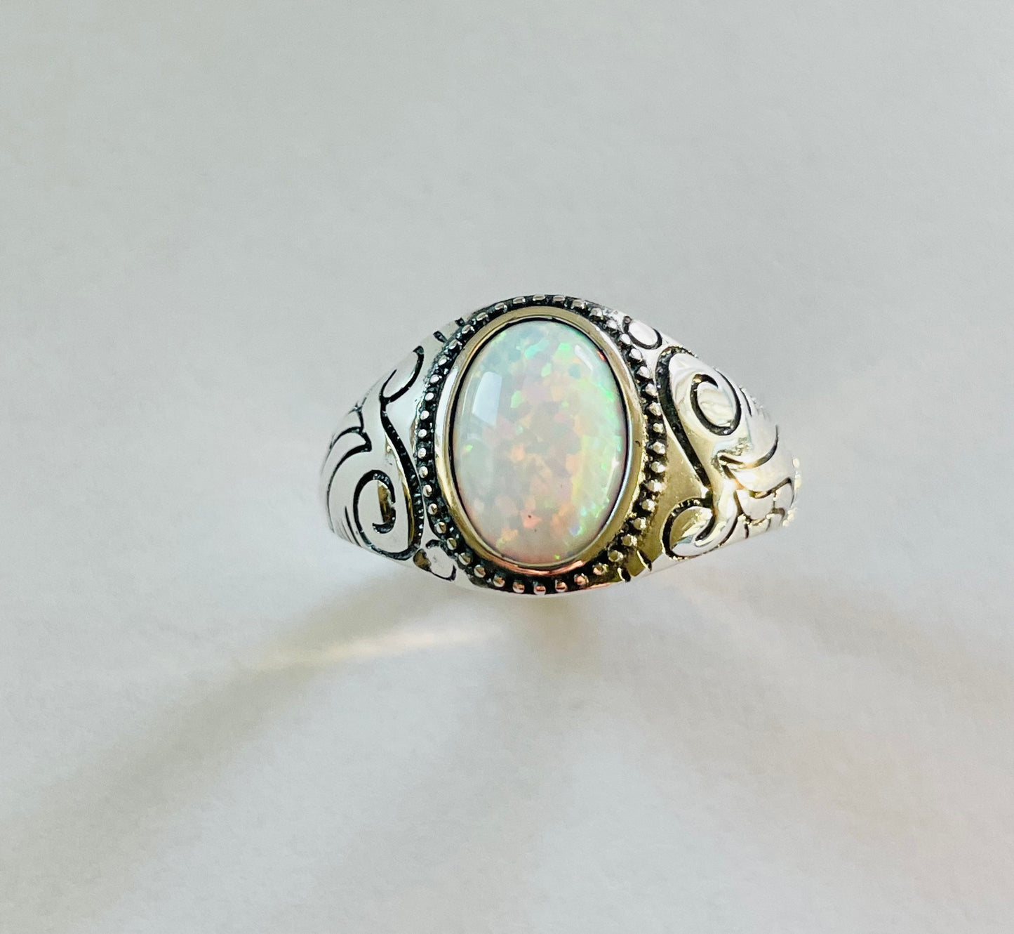 Sterling Silver Unisex White Opal Ring, Silver Promise Ring, Love Opal Ring, Boho Ring, Silver Opal Ring, Statement Ring, Opal Oval Ring