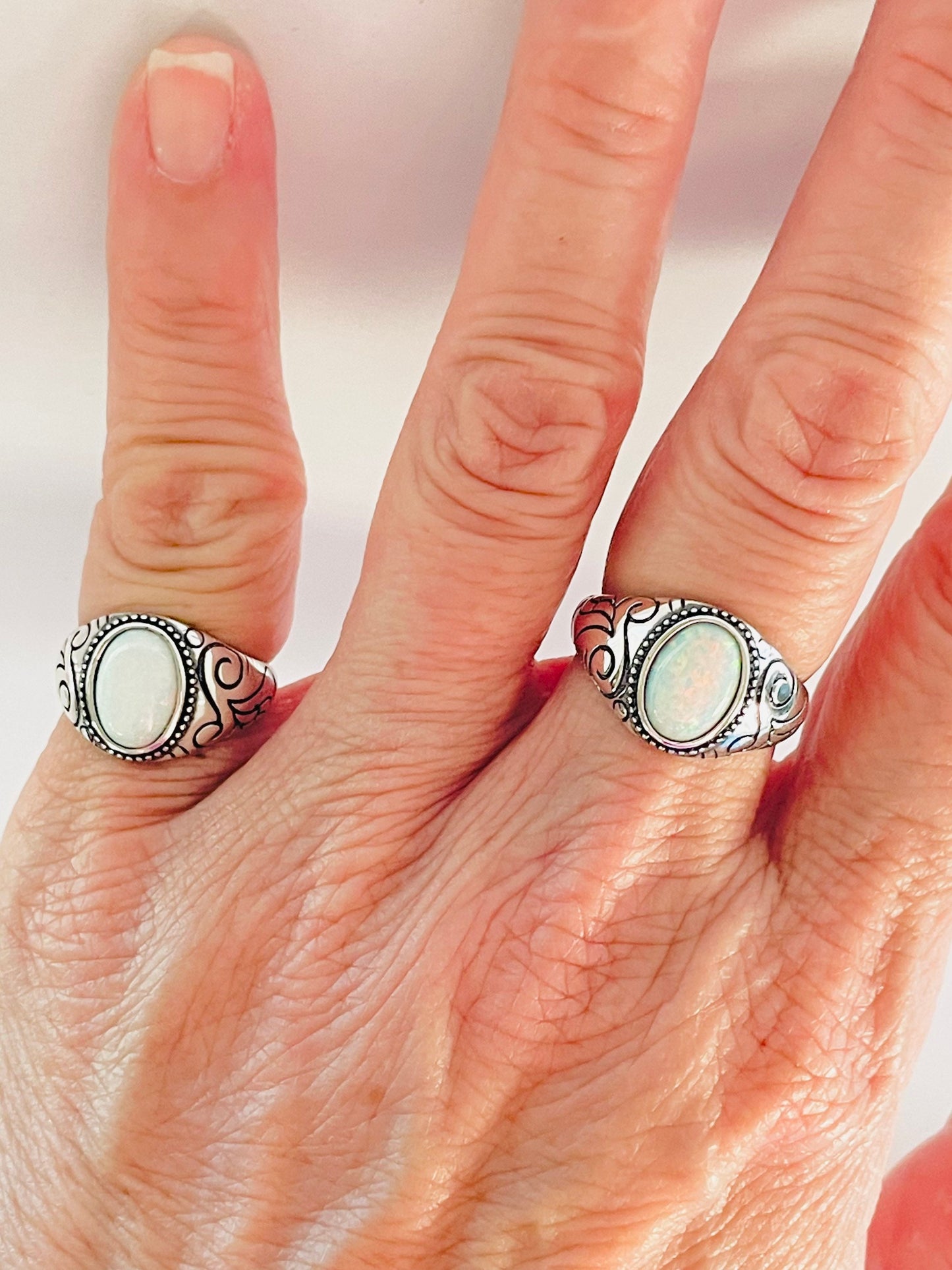 Oxidized Sterling Silver Opal Ring: Unisex Boho Statement Ring