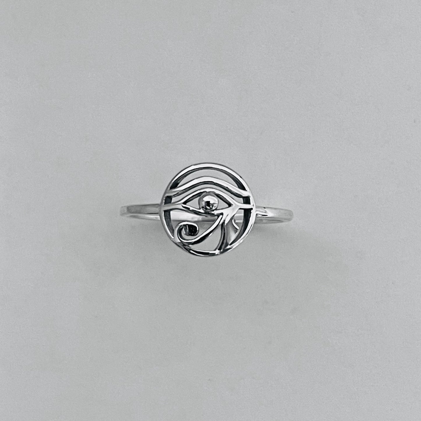Oxidized Sterling Silver Eye of Horus Ring: Egyptian Protection Jewelry