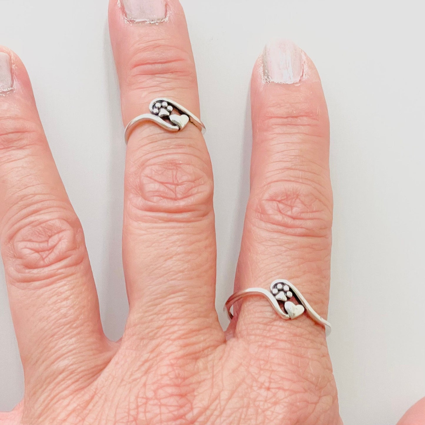 Sterling Silver Dainty Paw Print with Heart, Silver Paw Print Ring, Heart Ring, Paw Ring, Animal Lover Ring, Silver Cat Ring, Siver Dog Ring