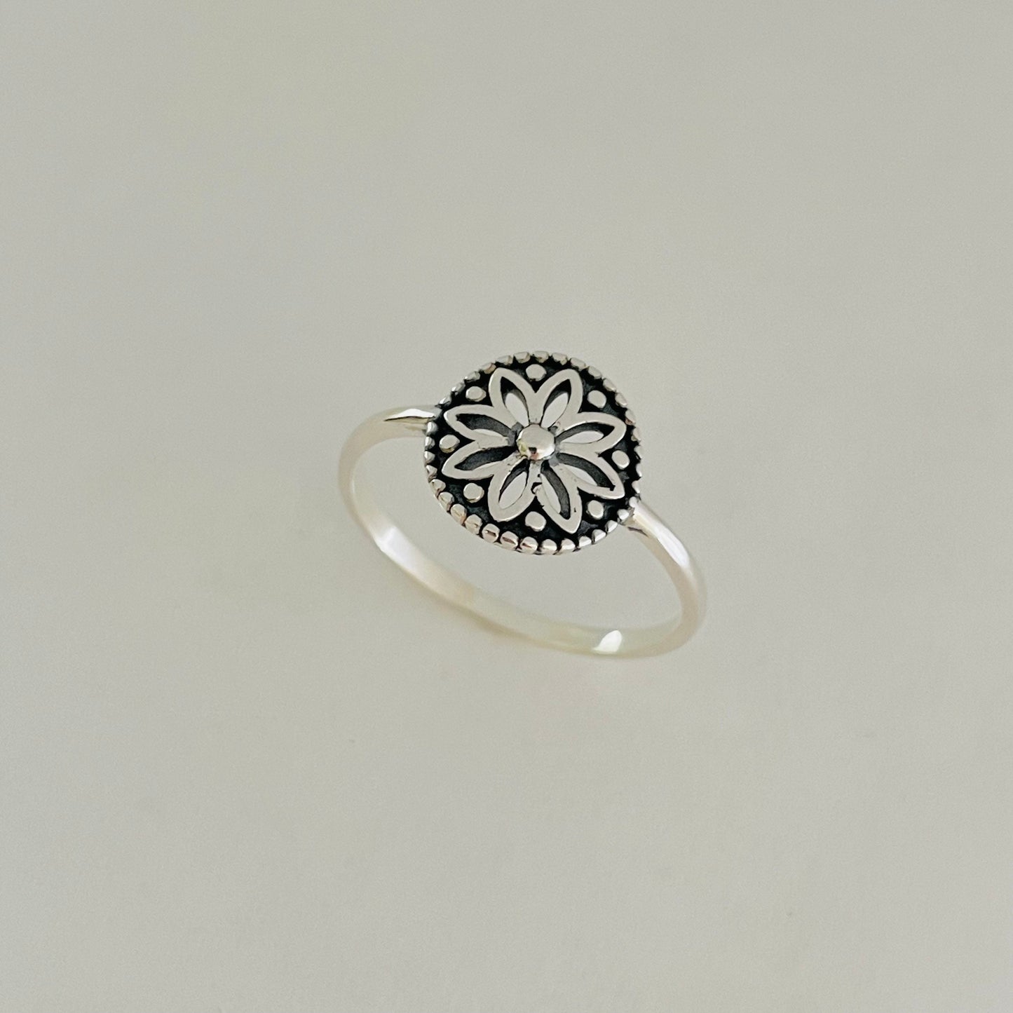 Sterling Silver Danity Mandala Flower Ring, Silver Mandala Ring, Spiritual Ring, Boho Ring, Flower Ring, Floral Ring, Silver Ring.