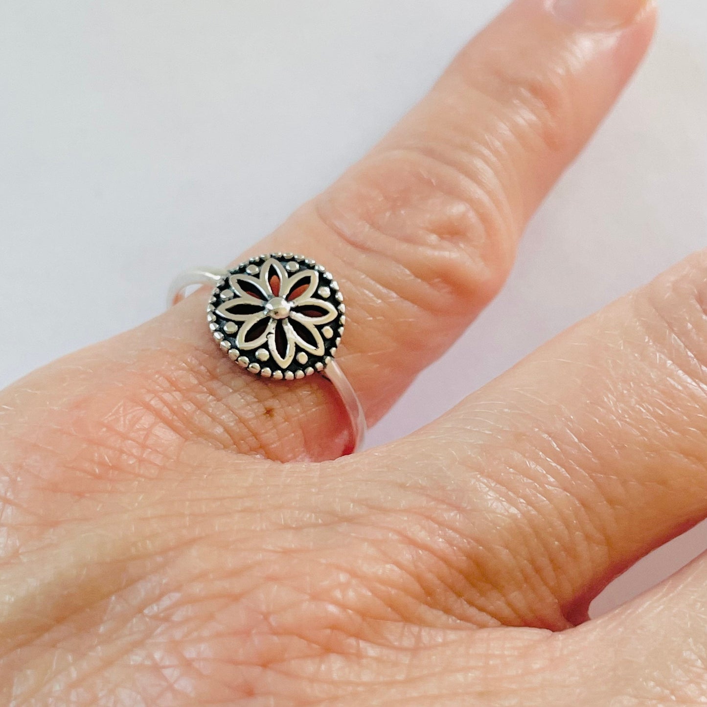 Sterling Silver Danity Mandala Flower Ring, Silver Mandala Ring, Spiritual Ring, Boho Ring, Flower Ring, Floral Ring, Silver Ring.