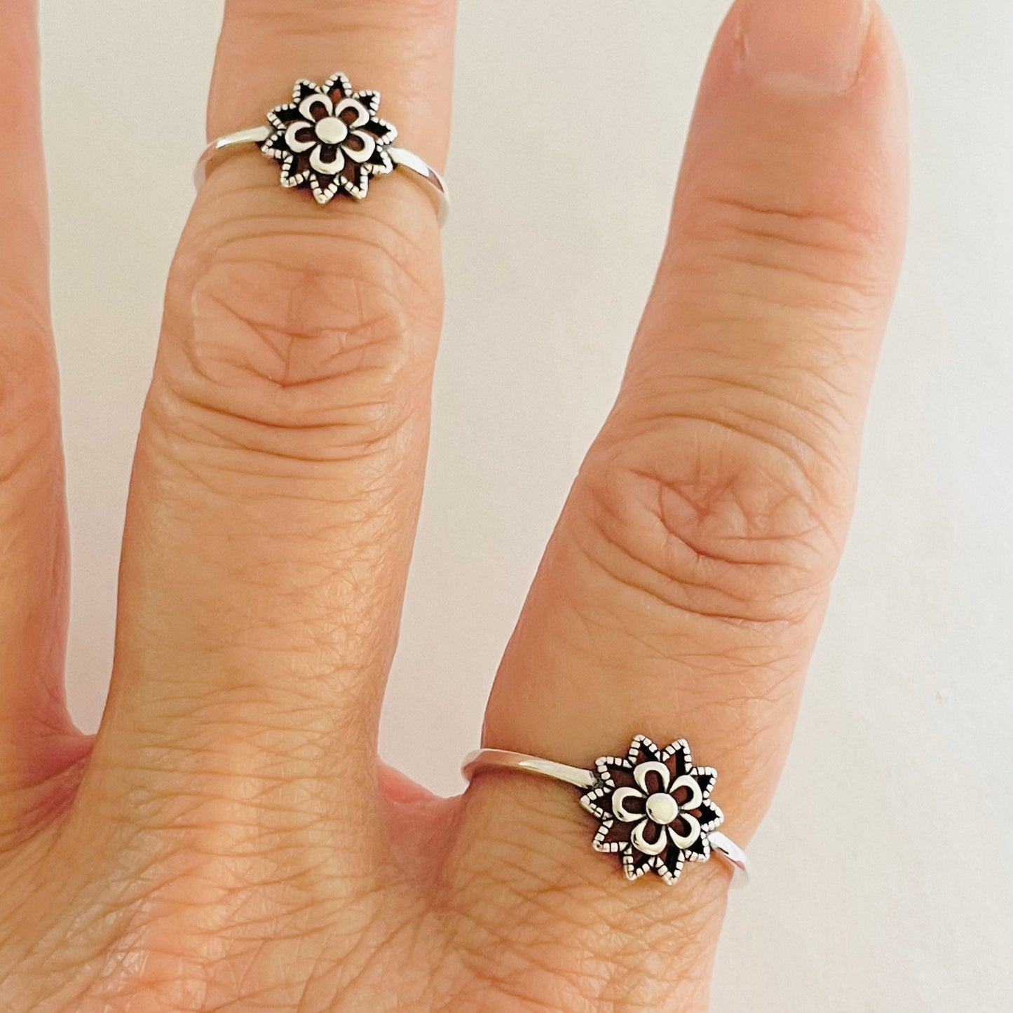 Sterling Silver Small Mandala Symbol with Flower Ring, Spiritual Ring, Cultures Universal Symbol Ring, Flower Ring, Floral Ring, Silver Ring