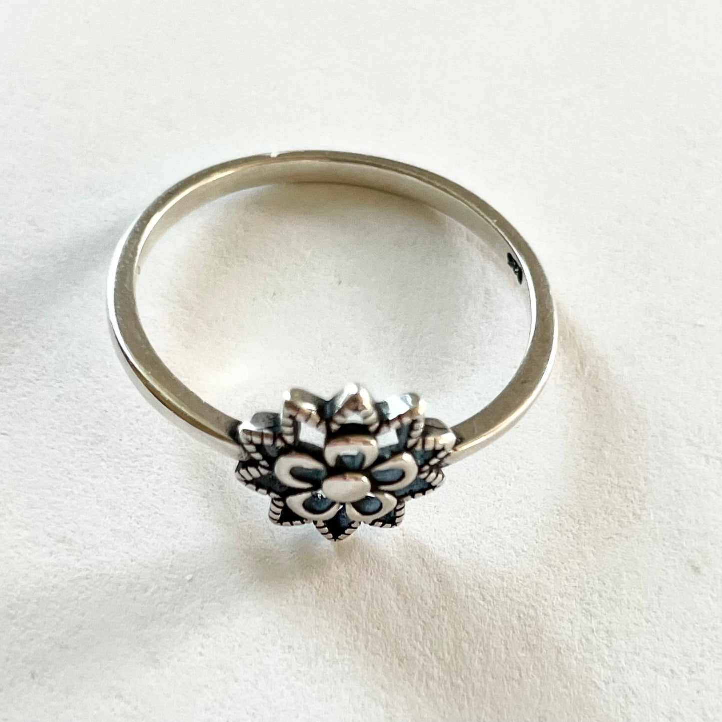 Sterling Silver Small Mandala Symbol with Flower Ring, Spiritual Ring, Cultures Universal Symbol Ring, Flower Ring, Floral Ring, Silver Ring
