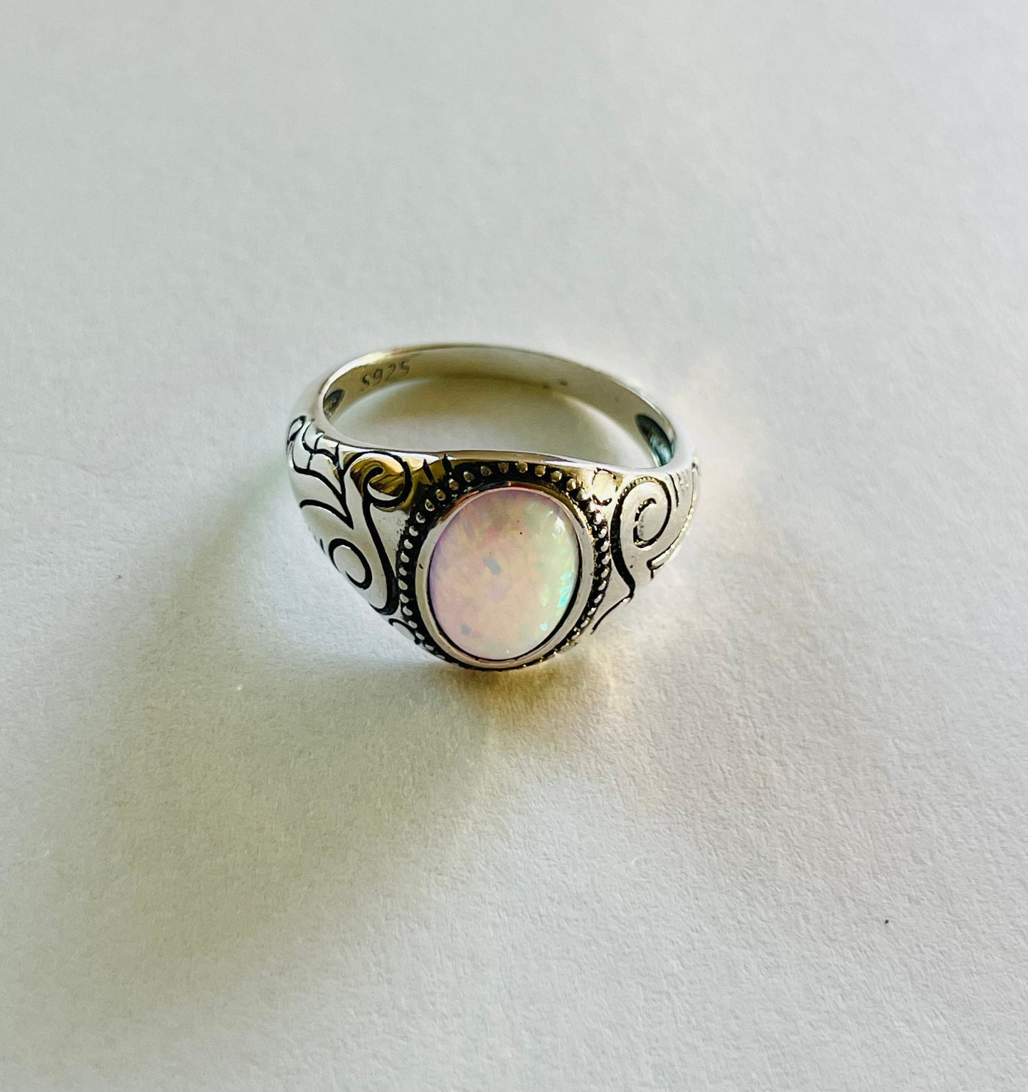 Sterling Silver Unisex White Opal Ring, Silver Promise Ring, Love Opal Ring, Boho Ring, Silver Opal Ring, Statement Ring, Opal Oval Ring