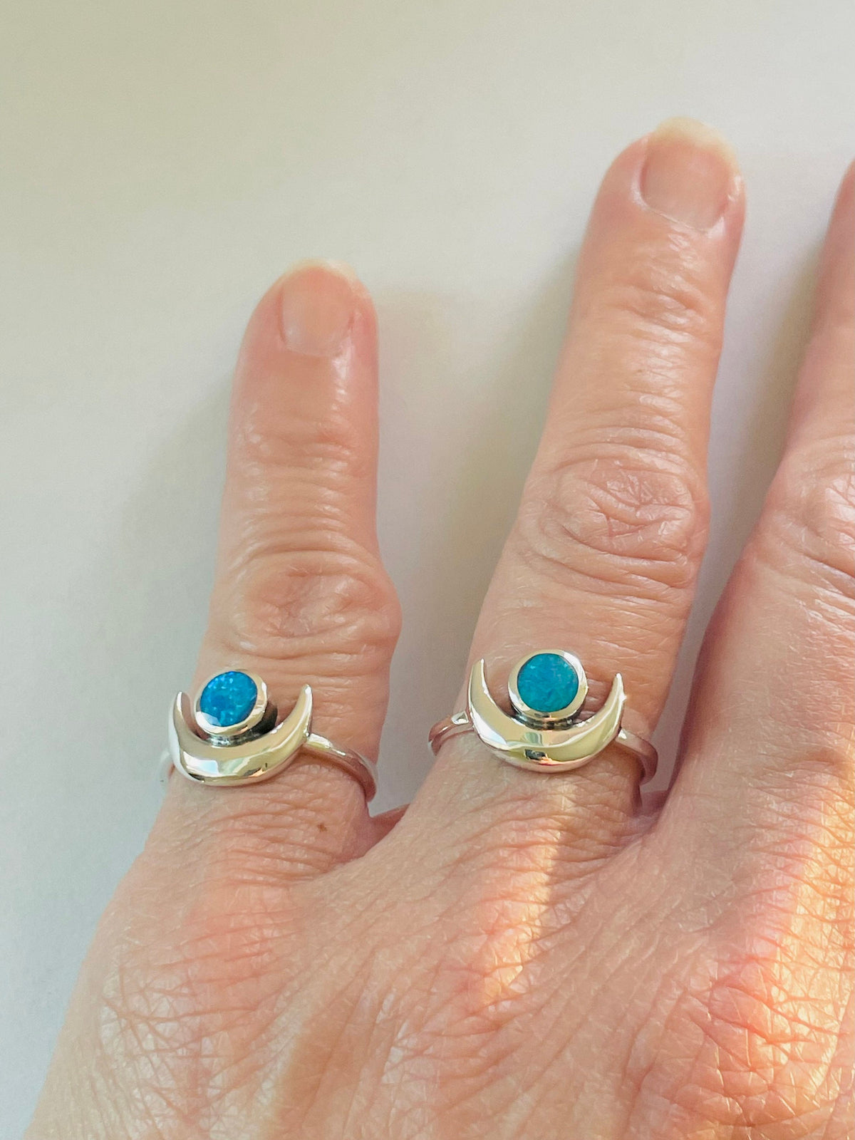 Sterling Silver Opal Moon Ring: Celestial Statement Ring