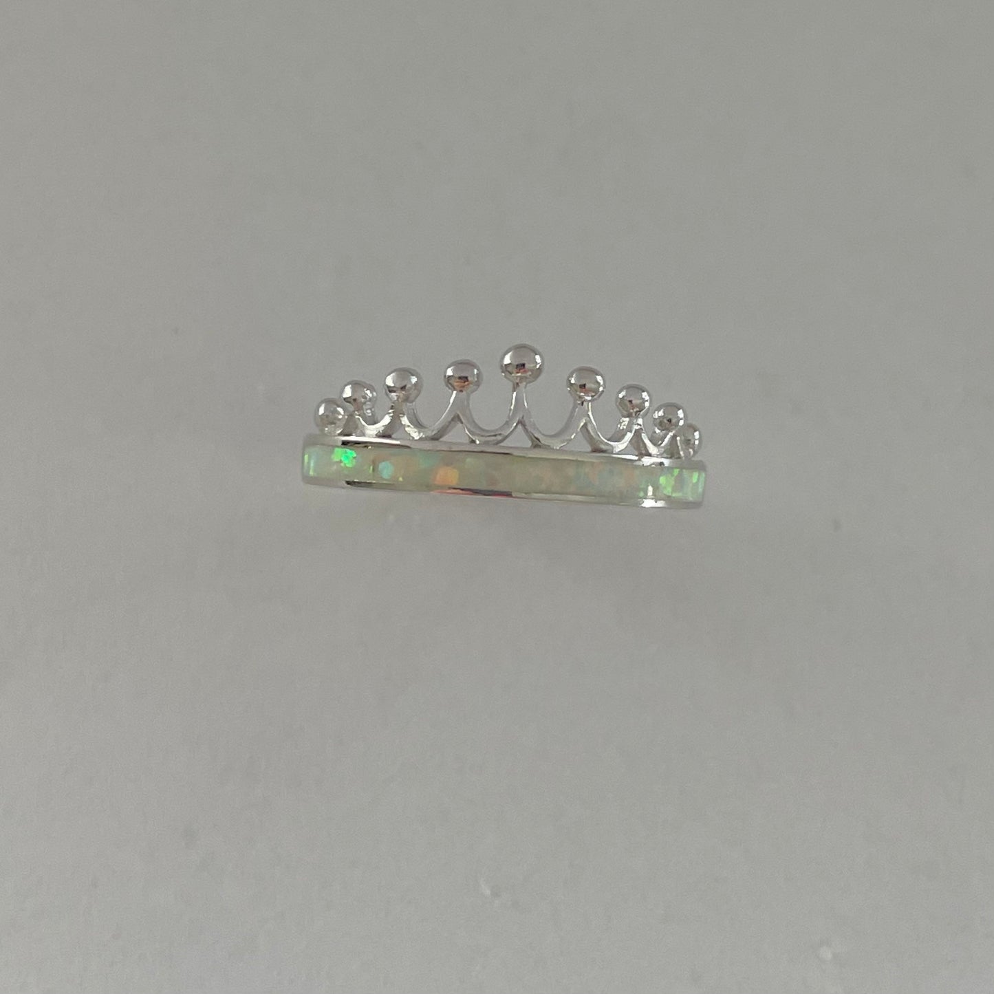 Sterling Silver White Opal Crown Ring: Boho Promise Jewelry