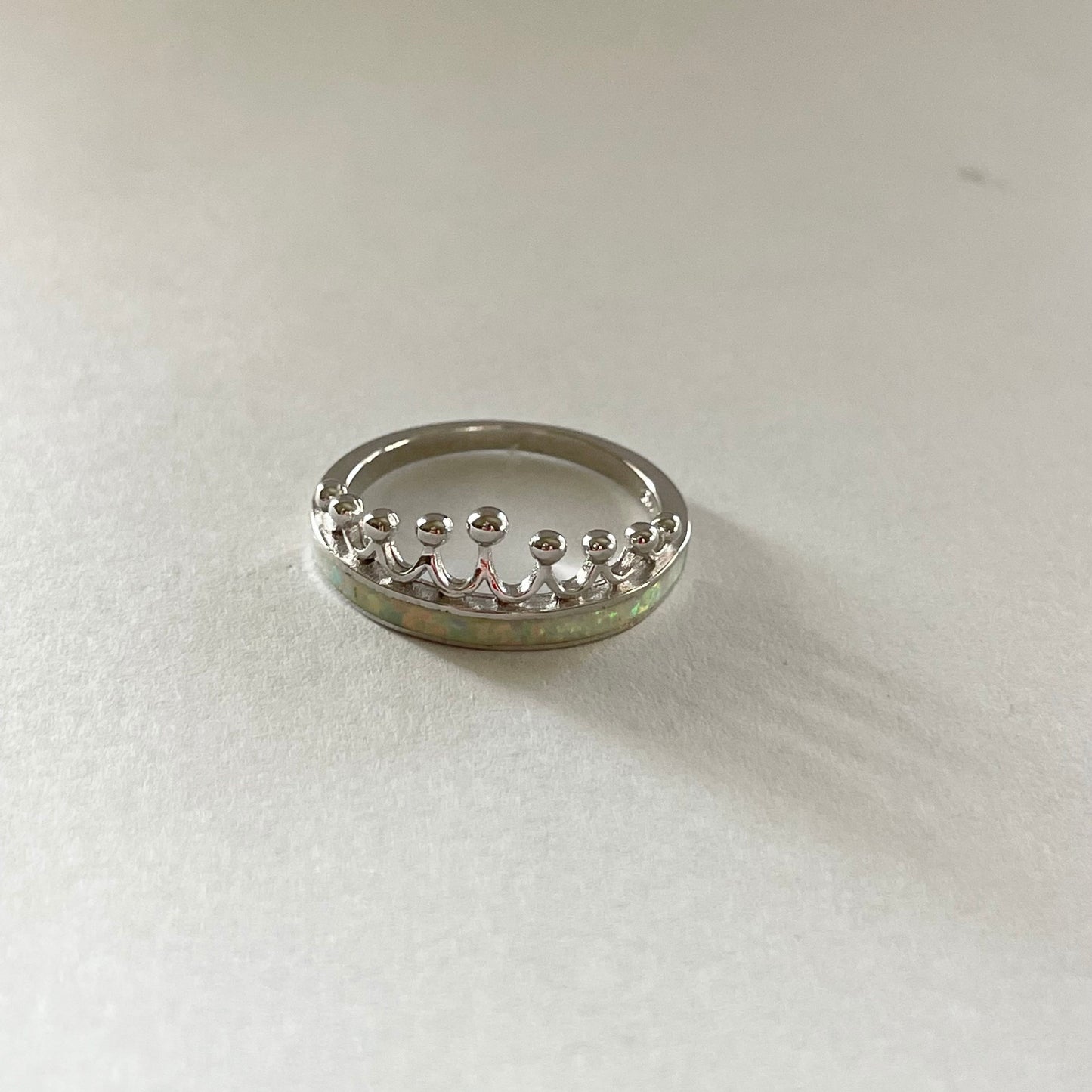 Sterling Silver White Opal Crown Ring: Boho Promise Jewelry