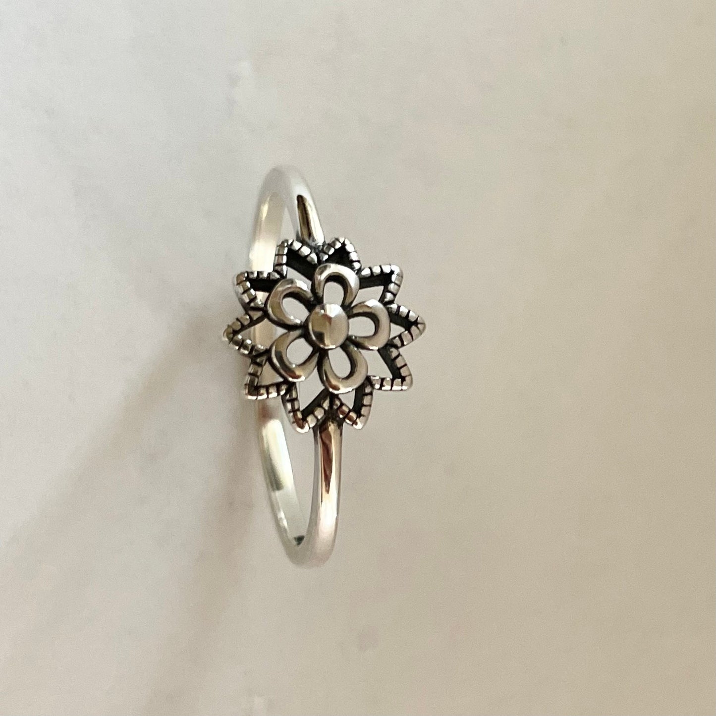 Sterling Silver Small Mandala Symbol with Flower Ring, Spiritual Ring, Cultures Universal Symbol Ring, Flower Ring, Floral Ring, Silver Ring