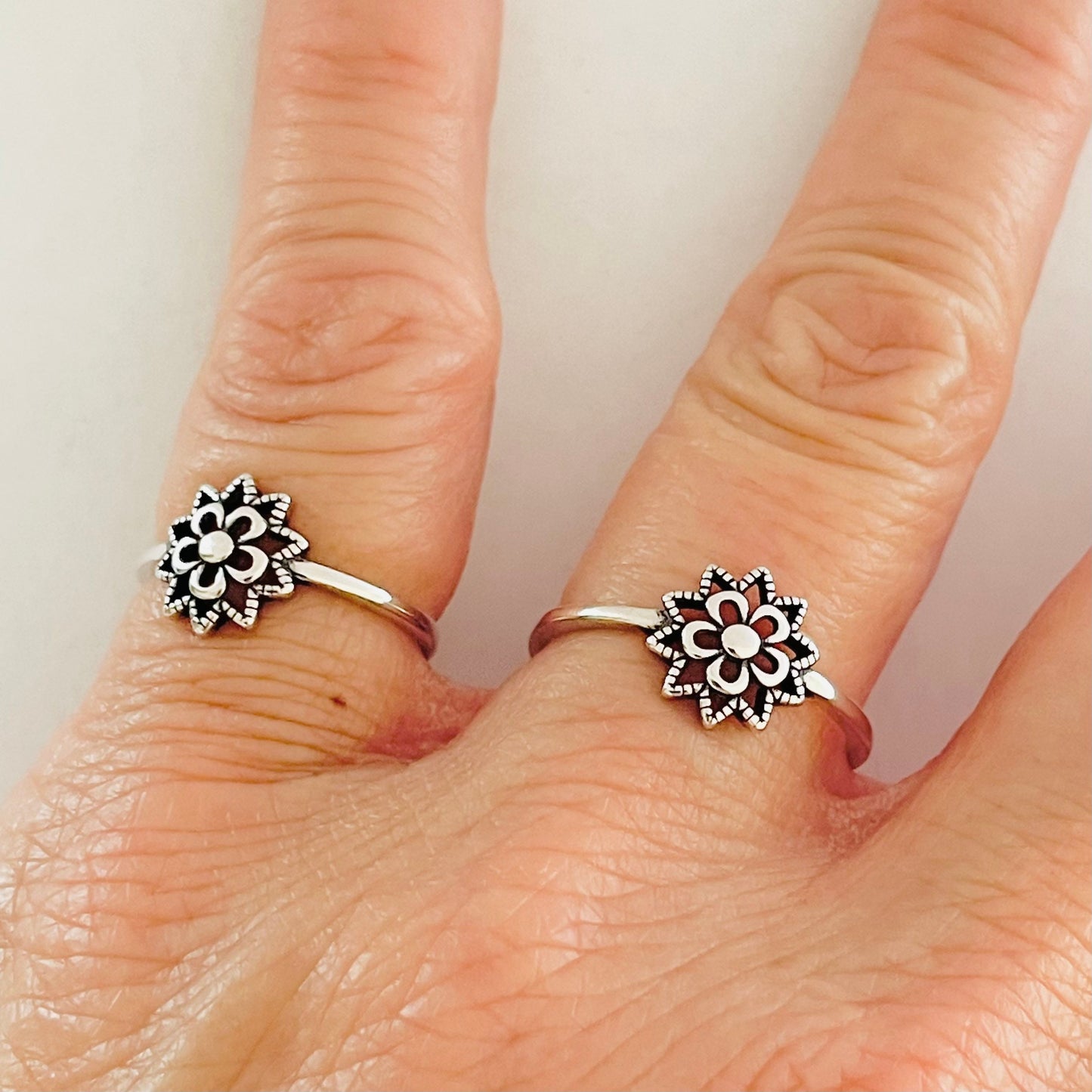 Sterling Silver Mandala Flower Ring: Spiritual Boho Jewelry