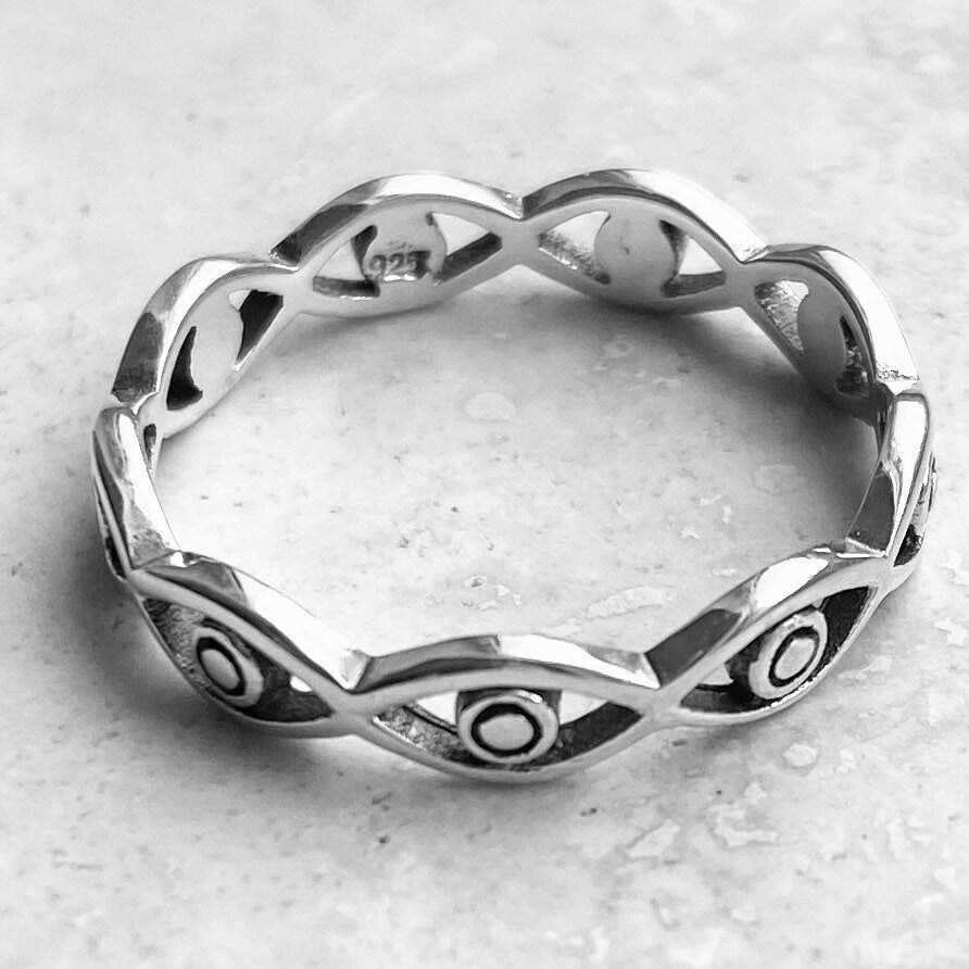 Sterling Silver Eternity Seeing Eyes Ring, Eyes of Hores Ring, All Seeing Eyes Ring, Religious Ring, Promise Eyes Ring, Silver Eyes Ring