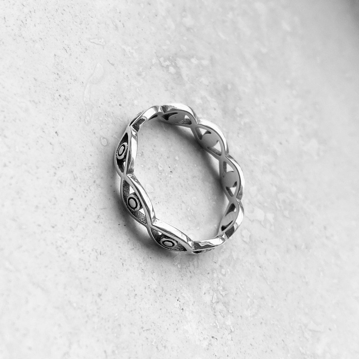 Sterling Silver Eternity Eyes Ring: Boho Religious Band