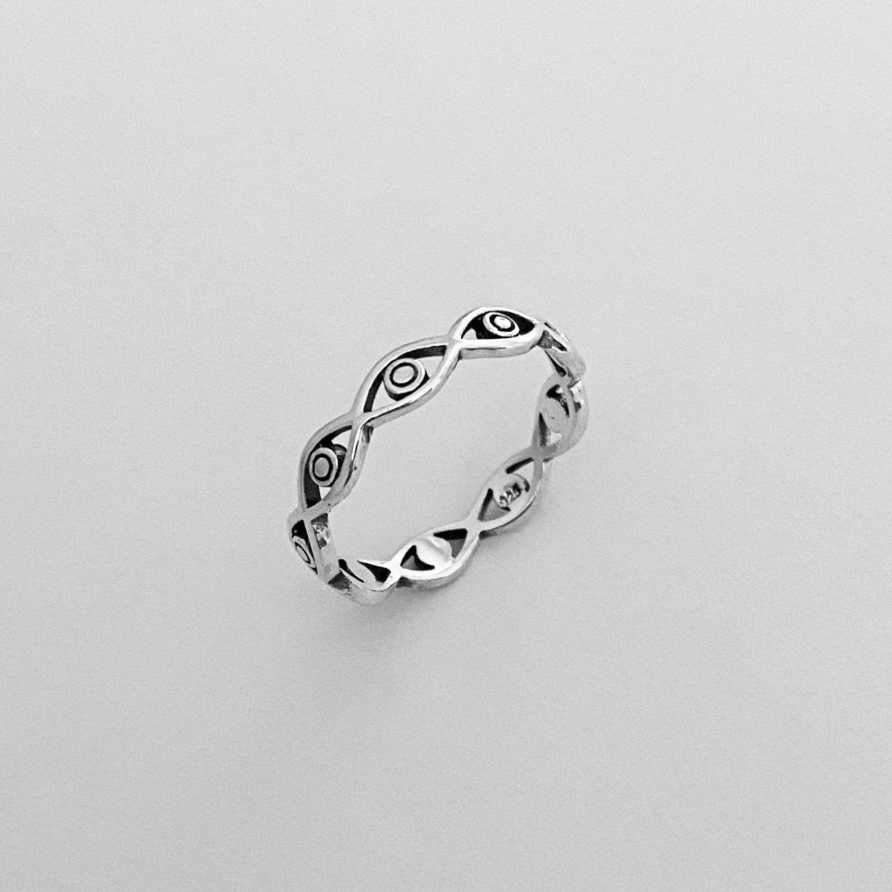 Sterling Silver Eternity Seeing Eyes Ring, Eyes of Hores Ring, All Seeing Eyes Ring, Religious Ring, Promise Eyes Ring, Silver Eyes Ring