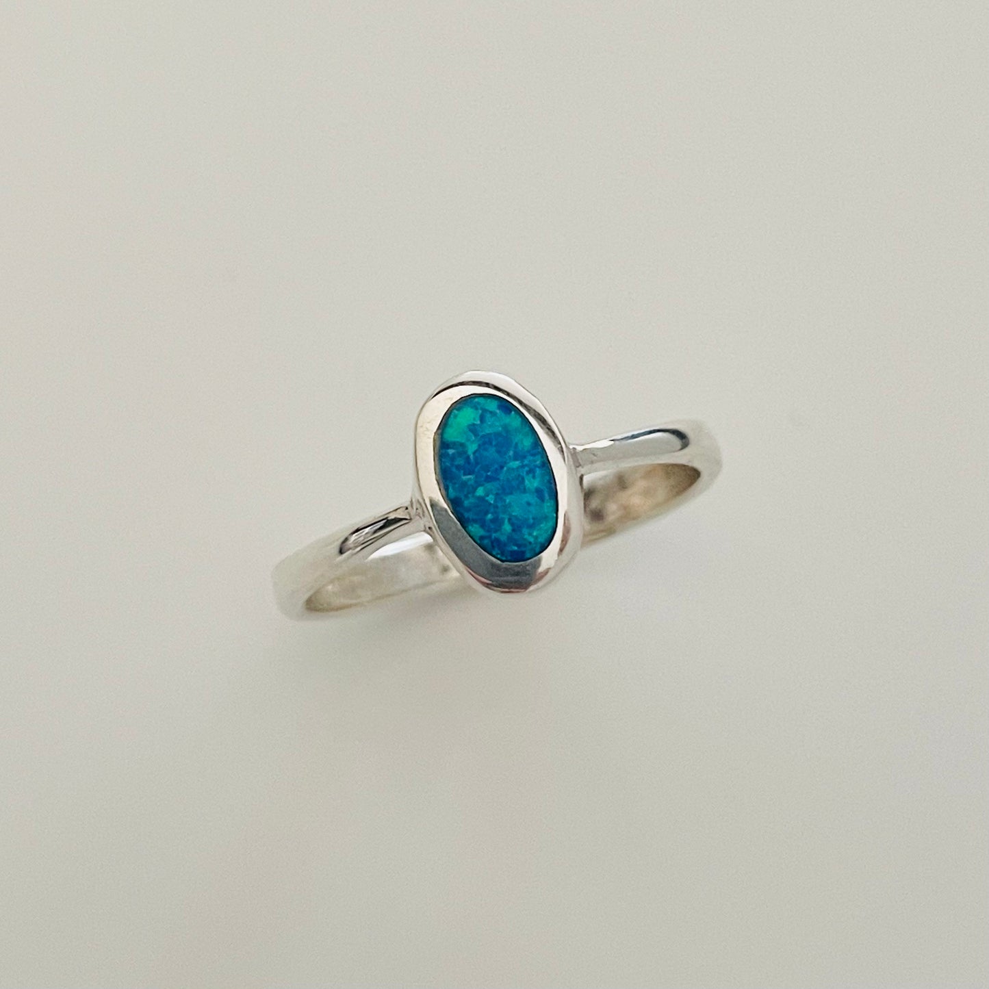 Sterling Silver Oval Solitaire Blue Opal Ring, Boho Ring, Silver Ring, Opal Ring, Stone Ring, Simple Ring, Statement Ring