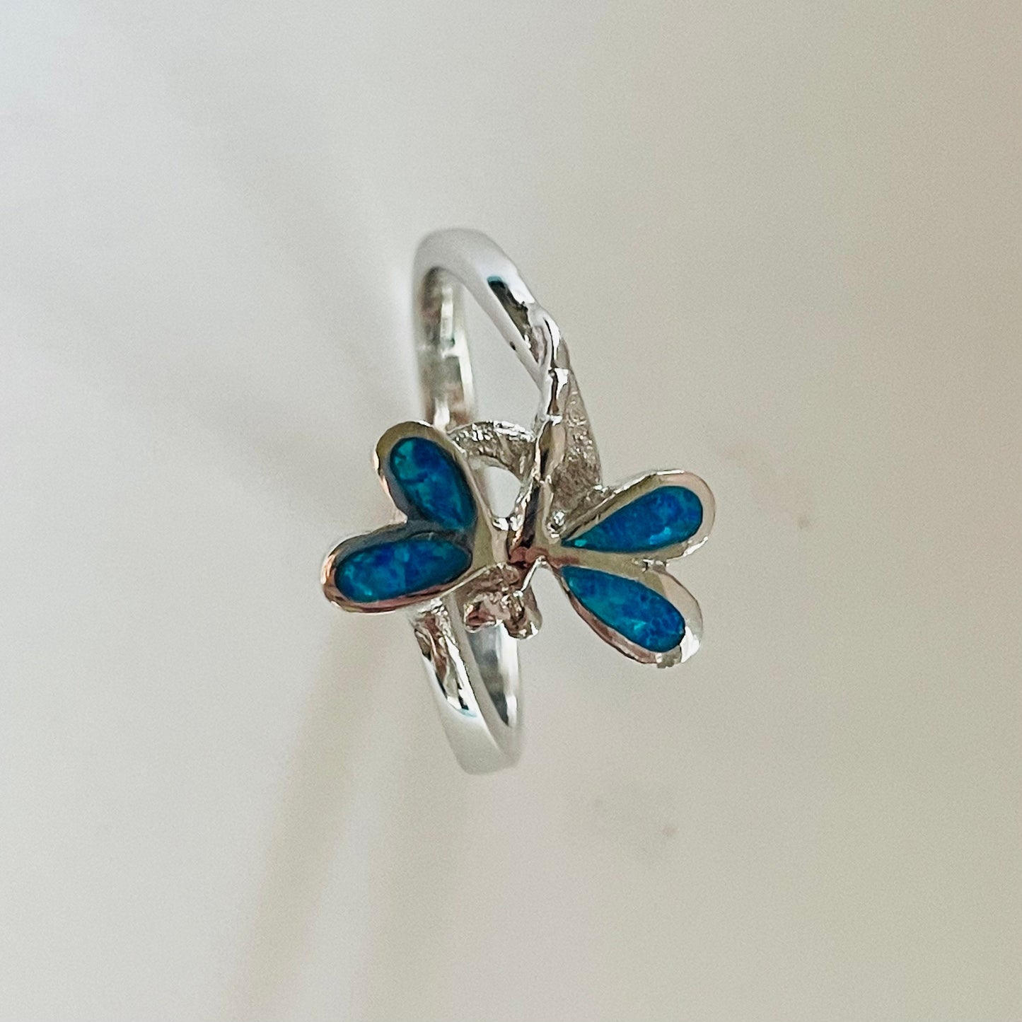 Sterling Silver Blue or White Opal Dragonfly Ring, Opal Ring, Dragonfly Ring, Lover Ring, Boho Ring, Promise Ring, Statement, Ring