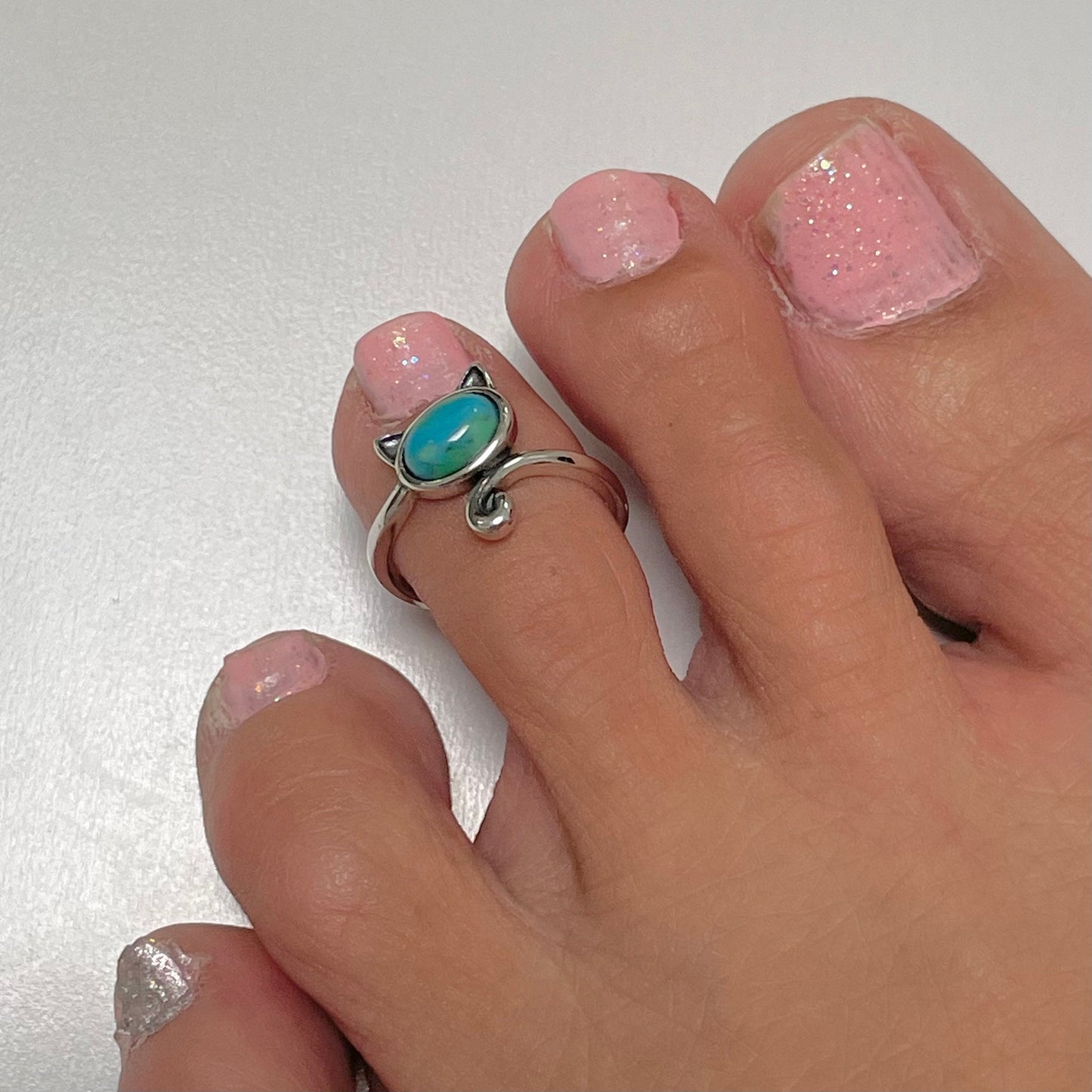 Sterling Silver Genuine Turquoise Cat Ring, Tail Cat Ring, animal ring, kitty silver ring, turquoise ring, promise ring, cat lover ring.