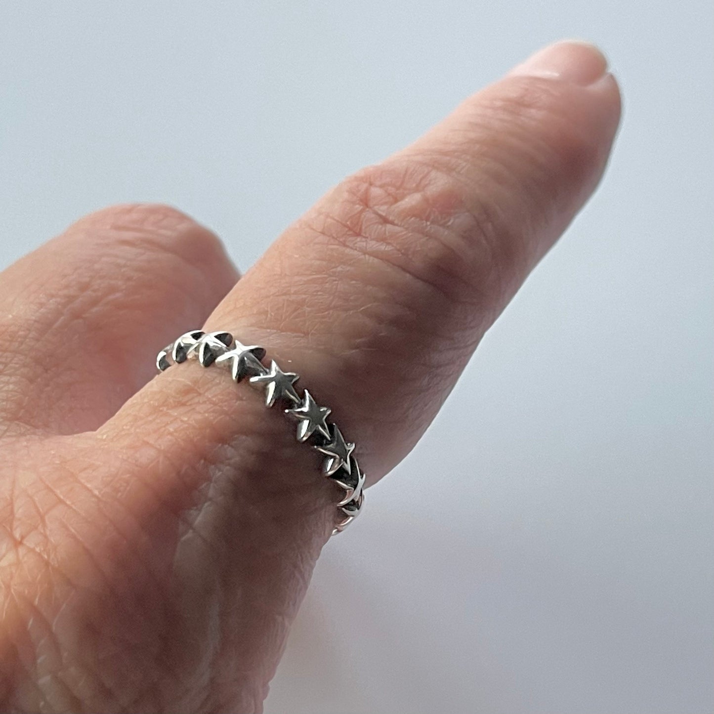Sterling Silver Eternity Stars Band Ring, Silver Celestial Band, Stars Stackable Ring, Silver Stars Band, Stars Promise Ring, Boho Ring.