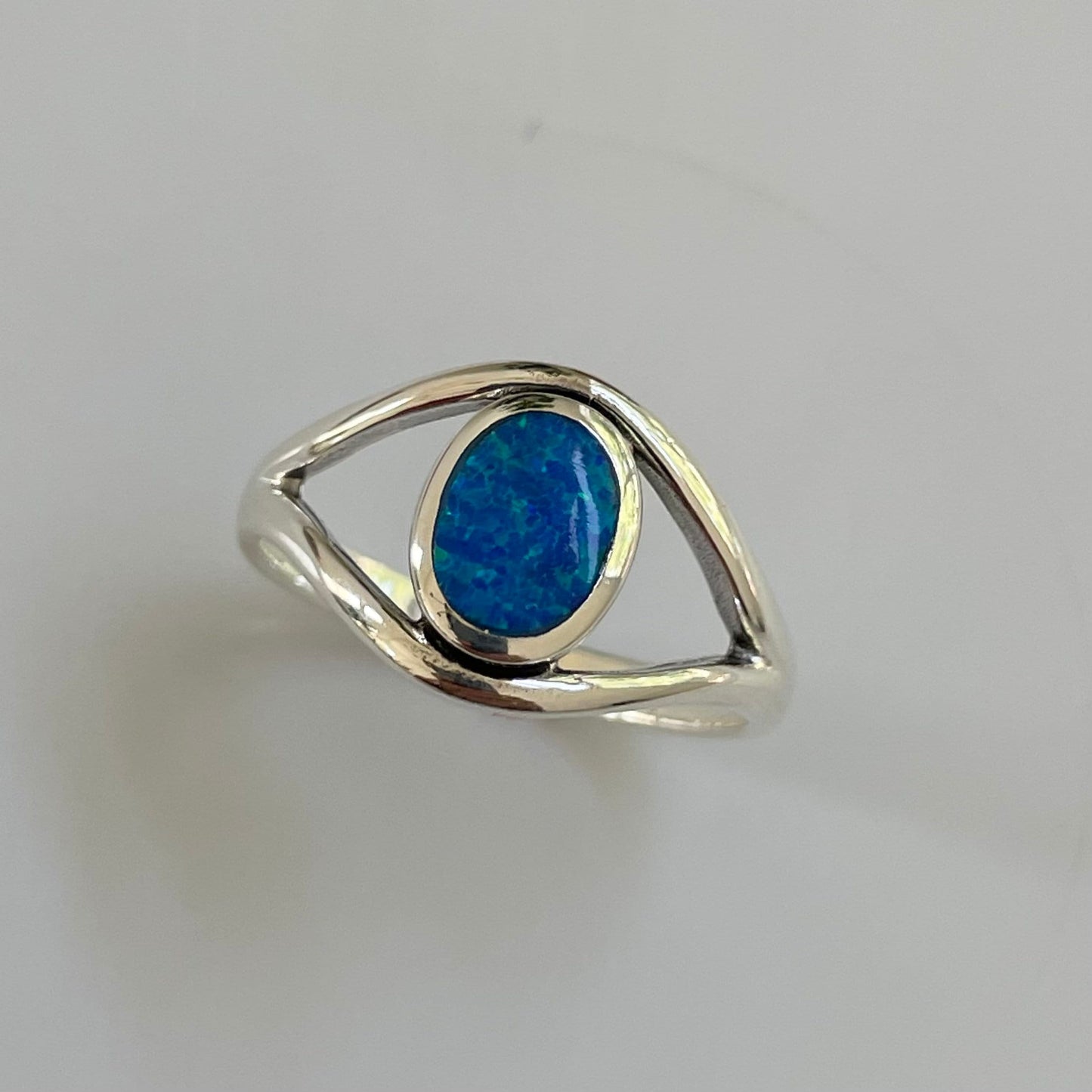 Sterling Silver Blue Opal Ring, Promise Opal Silver Ring, Silver Opal Ring, Opal Statement Ring, Opal Happiness Ring, Blue Opal Eye Ring