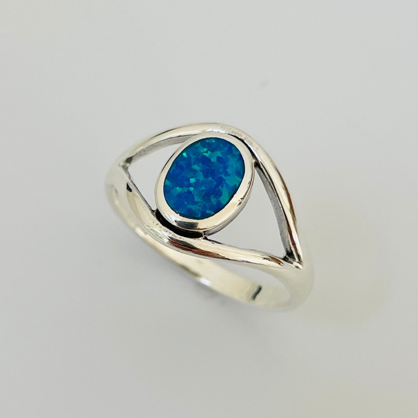 Sterling Silver Blue Opal Ring, Promise Opal Silver Ring, Silver Opal Ring, Opal Statement Ring, Opal Happiness Ring, Blue Opal Eye Ring