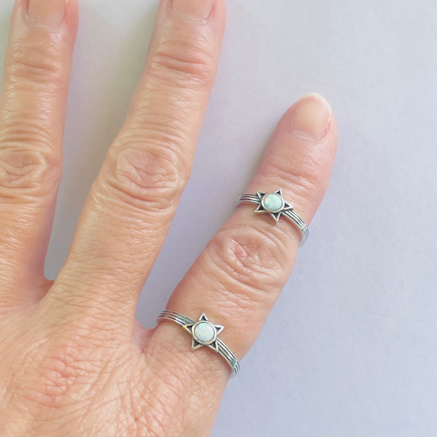 Sterling Silver Star White Lab Opal Ring, Silver Star Ring, Opal Promise Ring, Friendship Ring, Anniversary Ring, Fire Opal Ring, Star Ring,