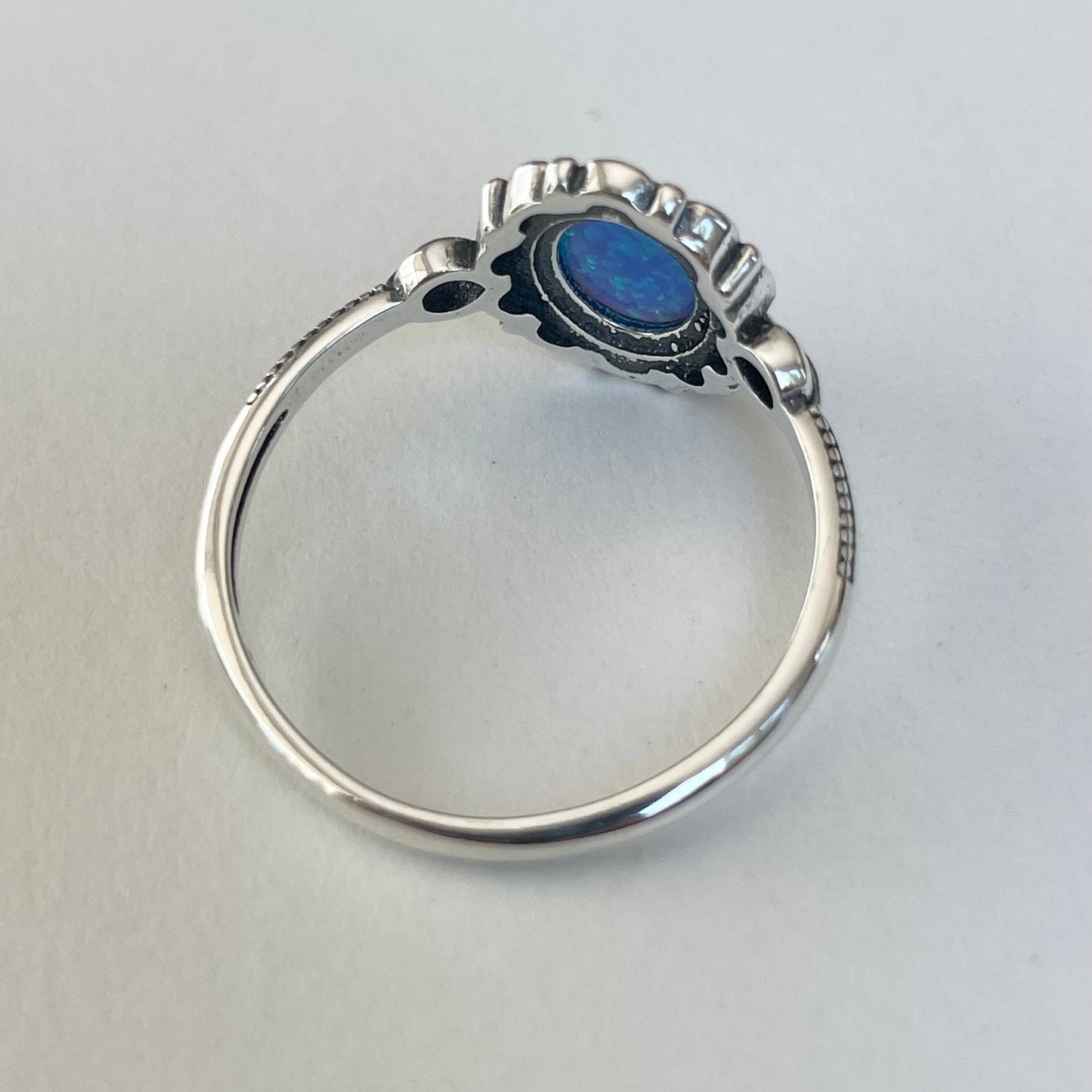 Sterling Silver Lab Opal Victorian Flower Ring: Promise Ring