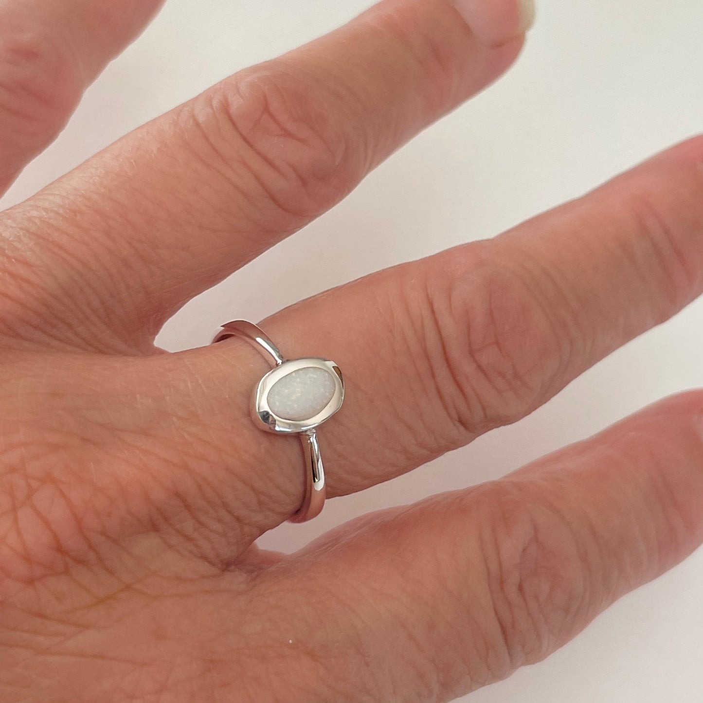 Sterling Silver Simple Oval Solitaire White Lap Opal Ring, Boho, Silver, Stone, Statement, Simple Ring,