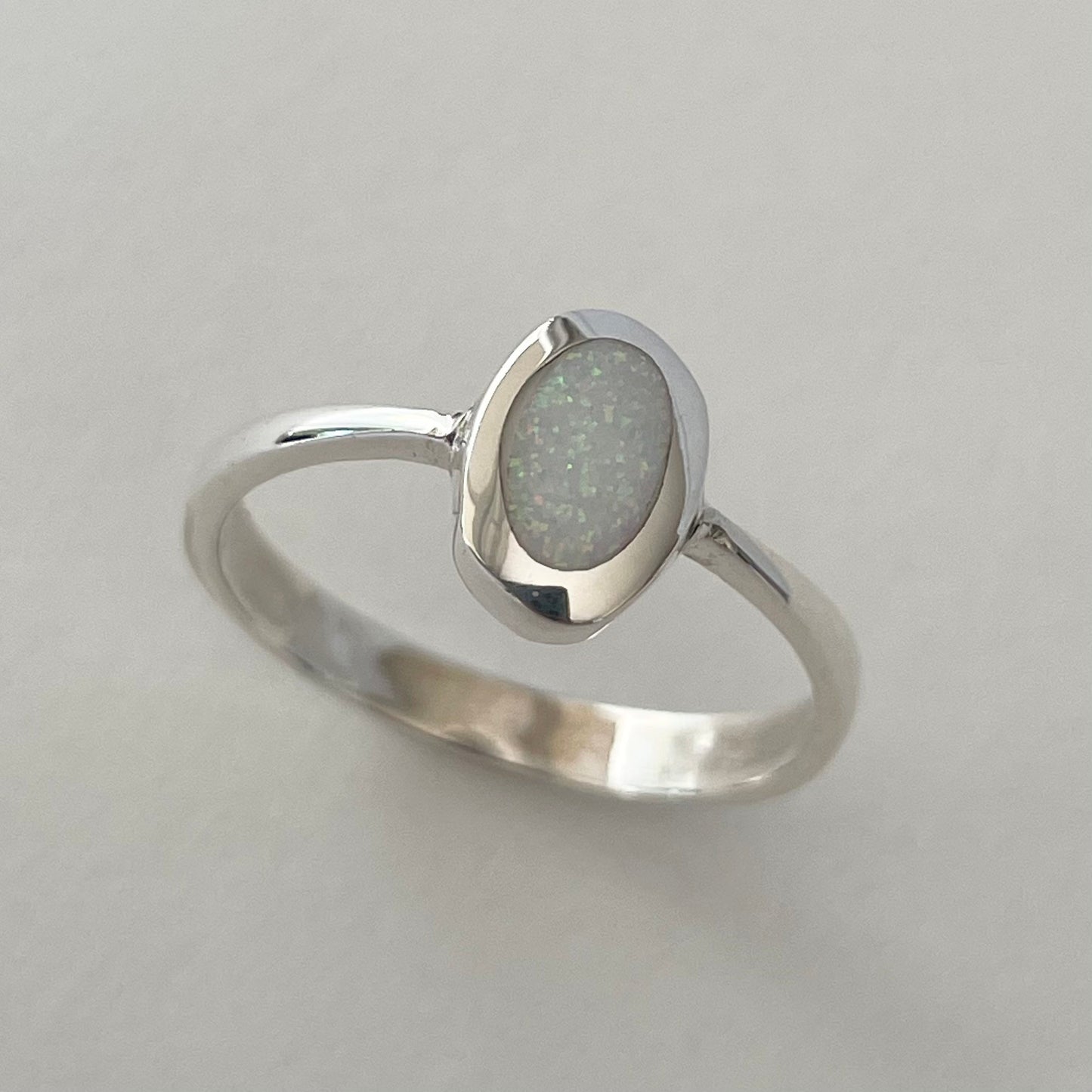 Sterling Silver Simple Oval Solitaire White Lap Opal Ring, Boho, Silver, Stone, Statement, Simple Ring,