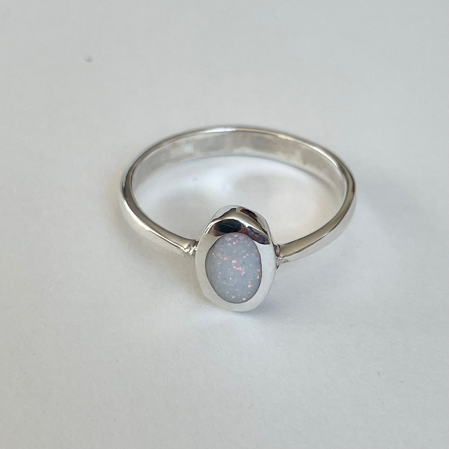 Sterling Silver Simple Oval Solitaire White Lap Opal Ring, Boho, Silver, Stone, Statement, Simple Ring,