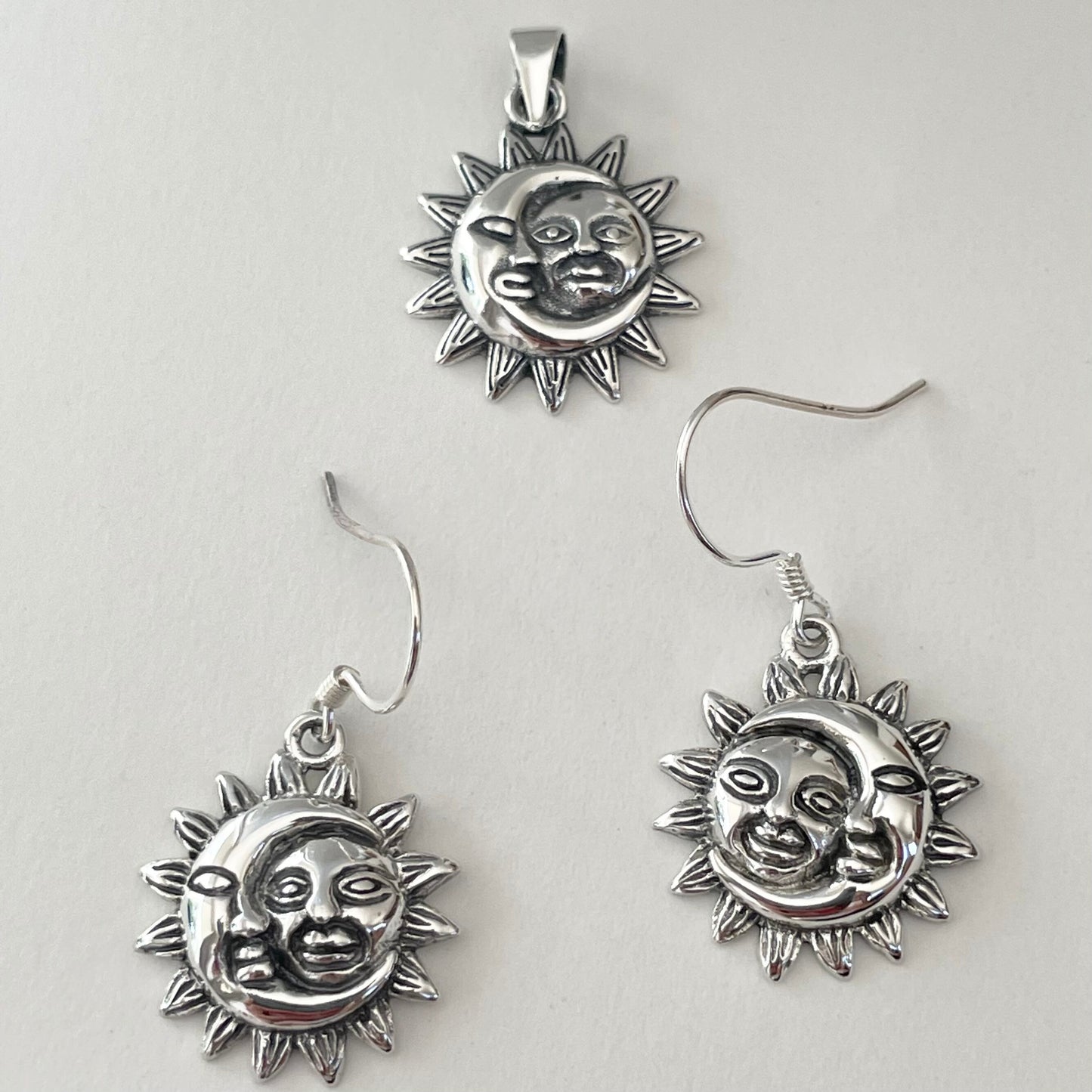 Sterling Silver LG or SM Moon and Sun Pendant Necklace, Unisex Necklace, Promise Moon Pendant, Promise Sun Pendant, Silver Moon Necklace.