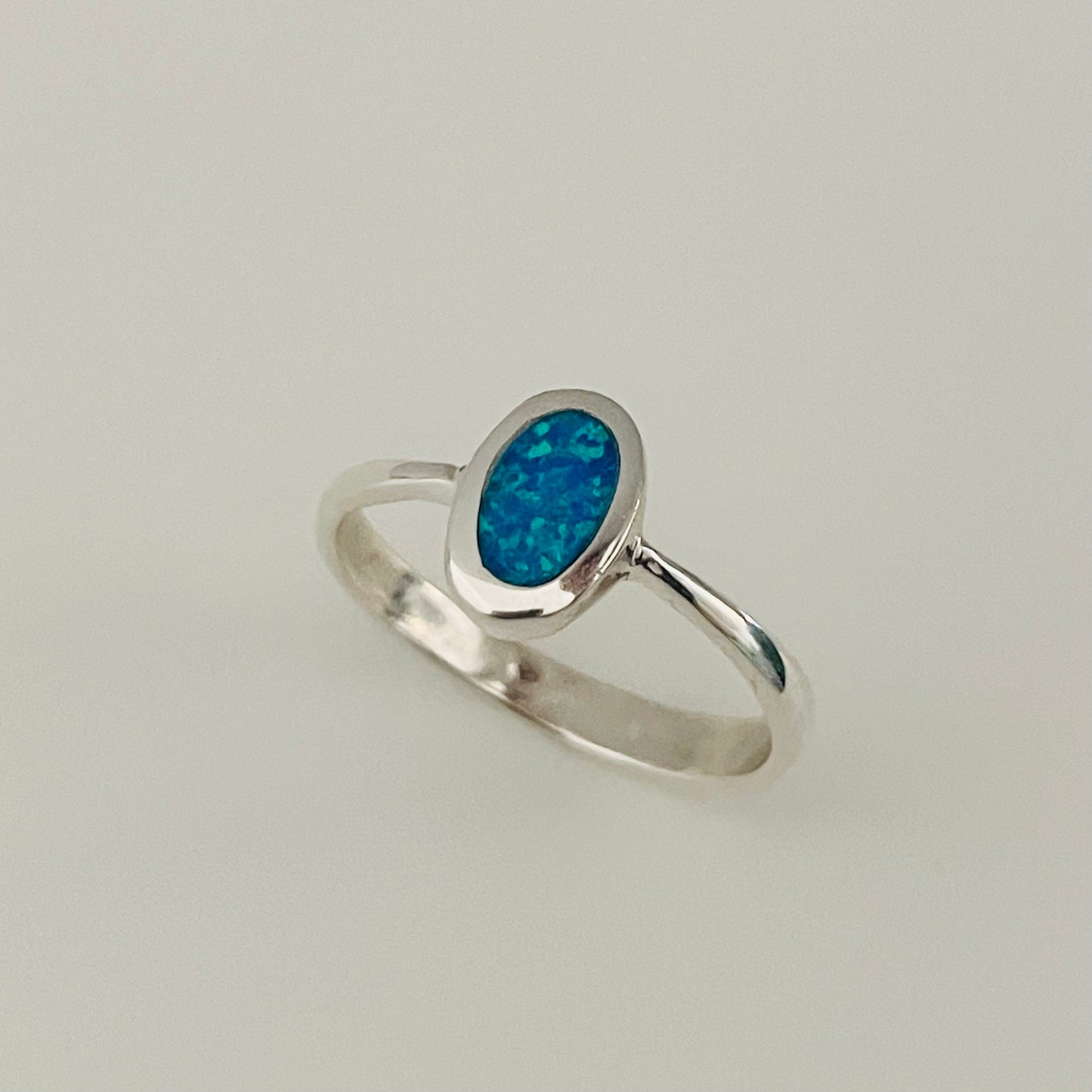 Sterling Silver Oval Solitaire Blue Opal Ring, Boho Ring, Silver Ring, Opal Ring, Stone Ring, Simple Ring, Statement Ring