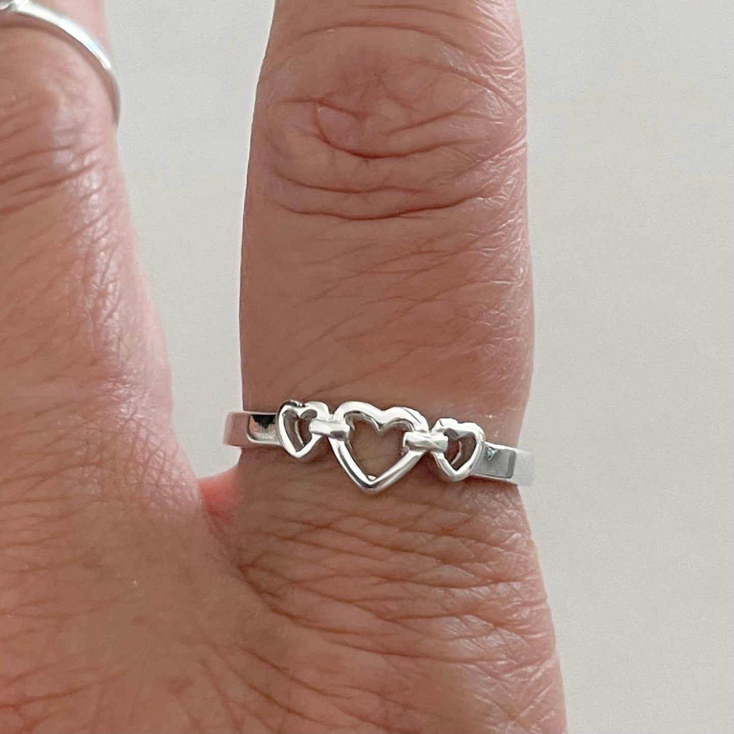 Three Hearts Sterling Silver Ring, Dainty Ring, Heart Ring, I Love You Ring, Promise Ring, Care Ring, Friendship Ring, Just Because Ring.