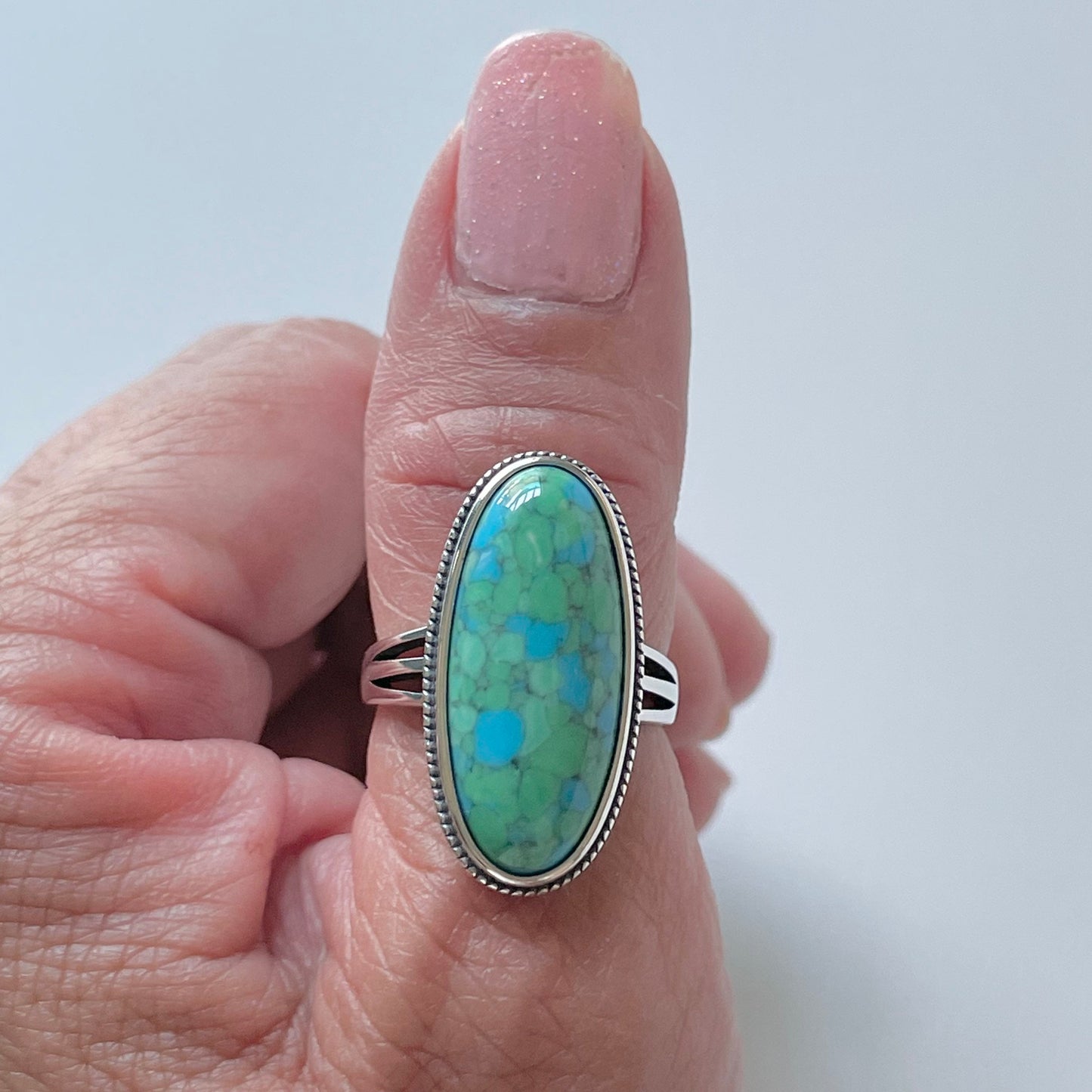 Large Oval Genuine Turquoise Sterling Silver Ring, Bohol Ring, Love Silver Ring, Silver Turquoise Ring, Silver Promise Ring, Statement Ring