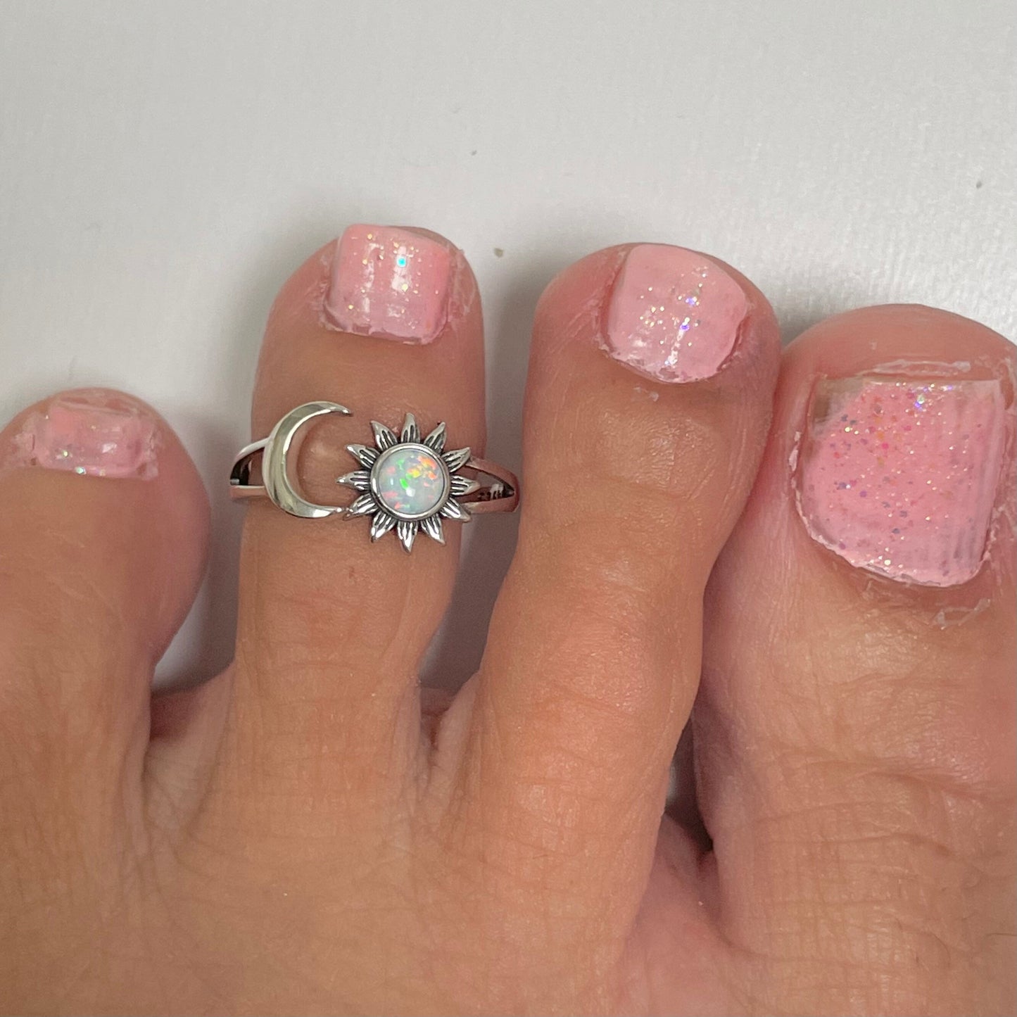 Opal Sterling Silver Sun and Moon Ring: Celestial Jewelry