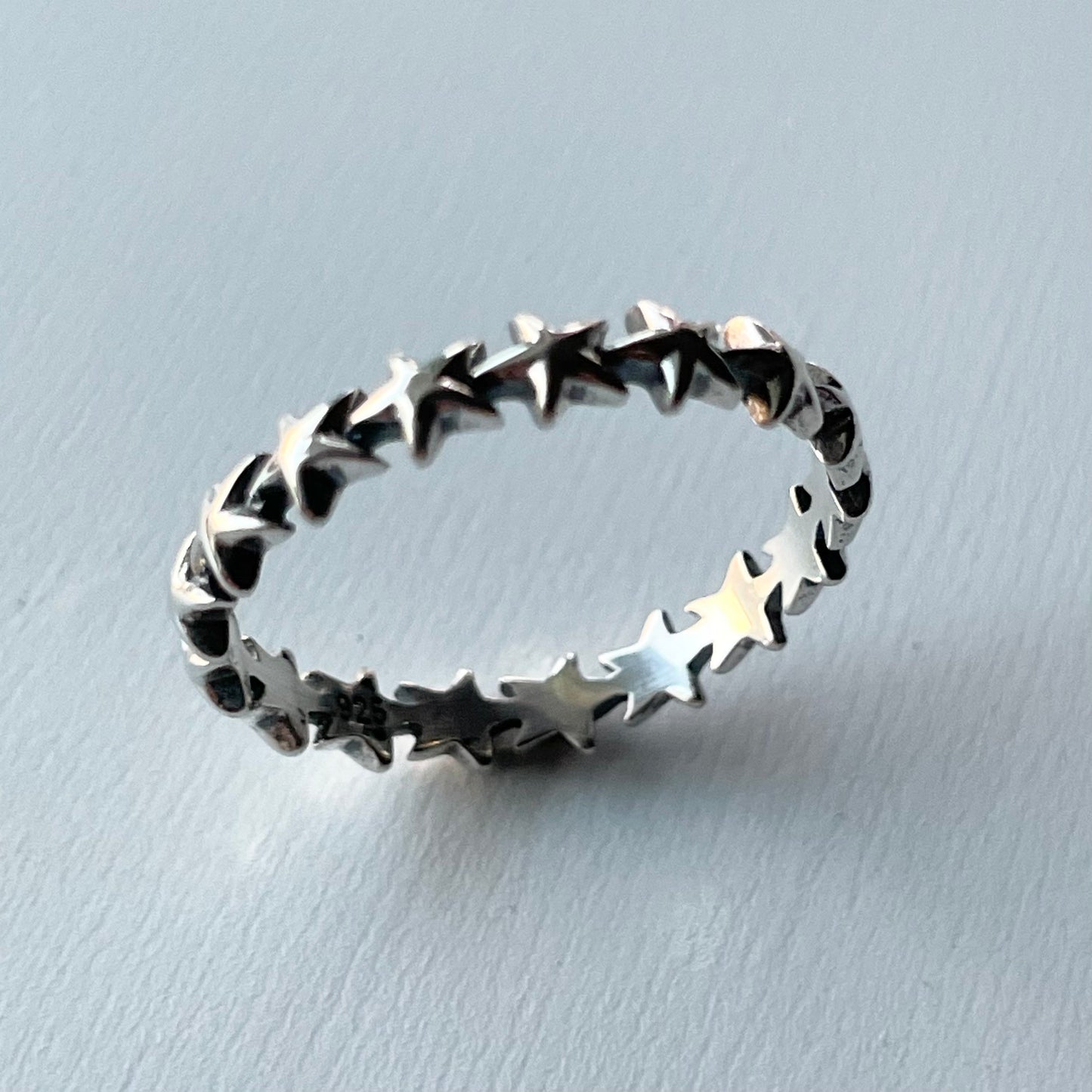 Sterling Silver Eternity Stars Band Ring, Silver Celestial Band, Stars Stackable Ring, Silver Stars Band, Stars Promise Ring, Boho Ring.