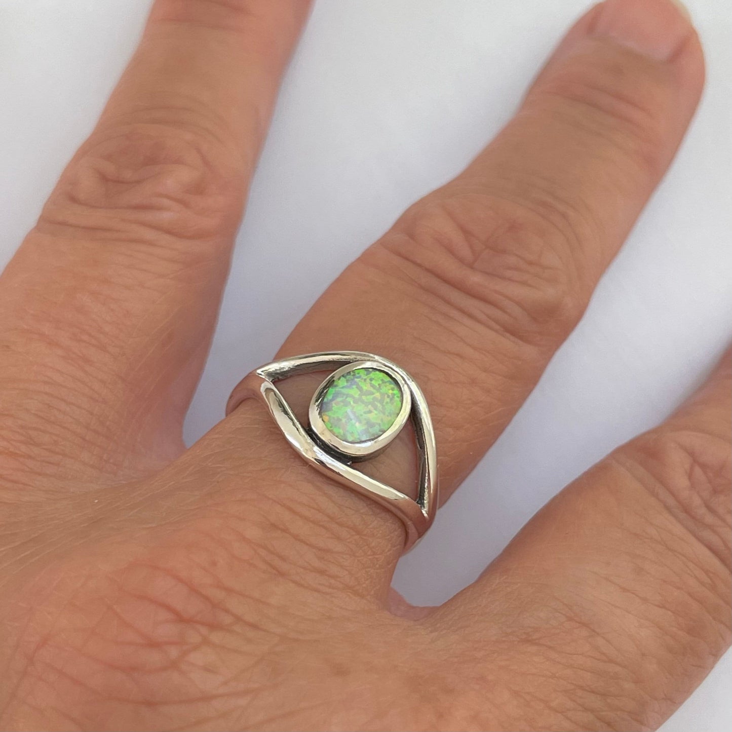 White Opal Big Eye Sterling Silver Ring, Silver Ring, Stone Ring, Boho Ring, All Seeing Eye Ring, Opal Ring, Love Ring, Statement Ring
