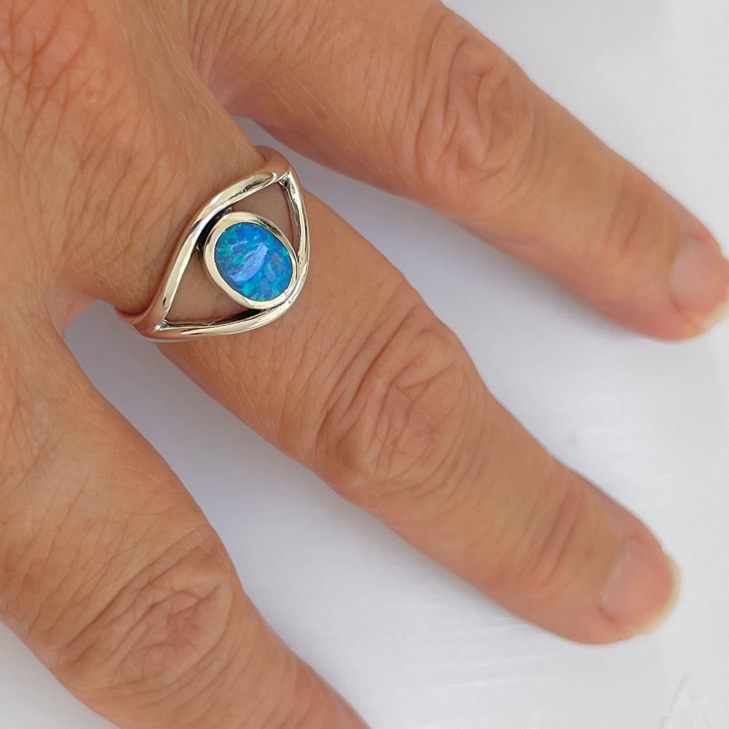 Sterling Silver Blue Opal Ring, Promise Opal Silver Ring, Silver Opal Ring, Opal Statement Ring, Opal Happiness Ring, Blue Opal Eye Ring