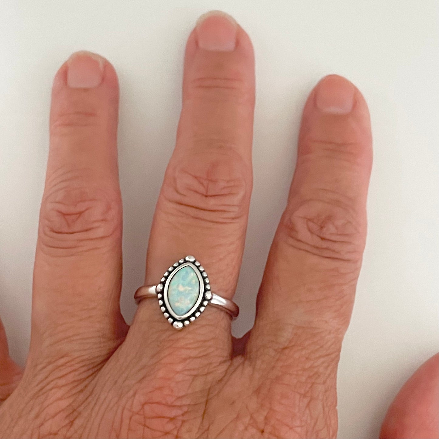 Fire Opal Diamond Shape Sterling Silver Ring, Boho Ring, Opal Ring, Beads Ring, Diamond Ring, Promise Ring, Silver Ring, Statement Ring.