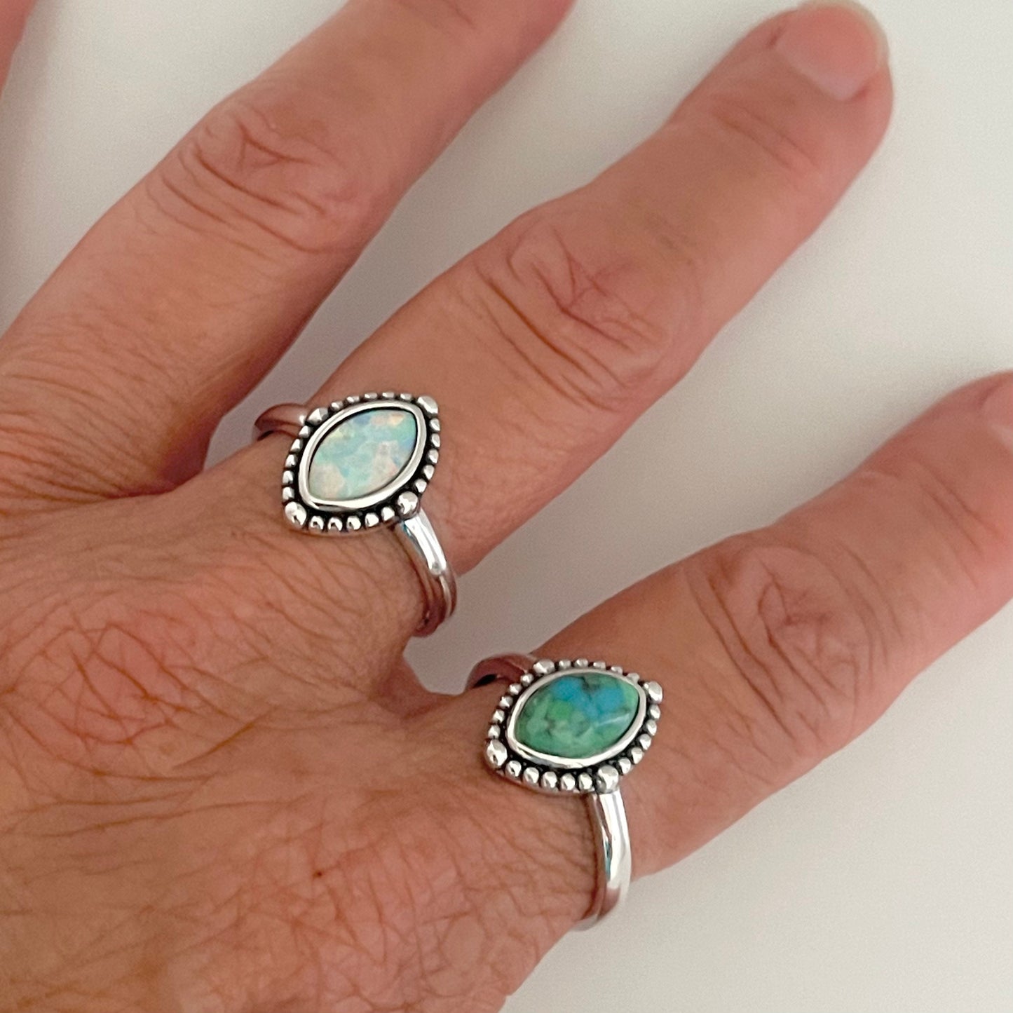 Fire Opal Diamond Shape Sterling Silver Ring, Boho Ring, Opal Ring, Beads Ring, Diamond Ring, Promise Ring, Silver Ring, Statement Ring.