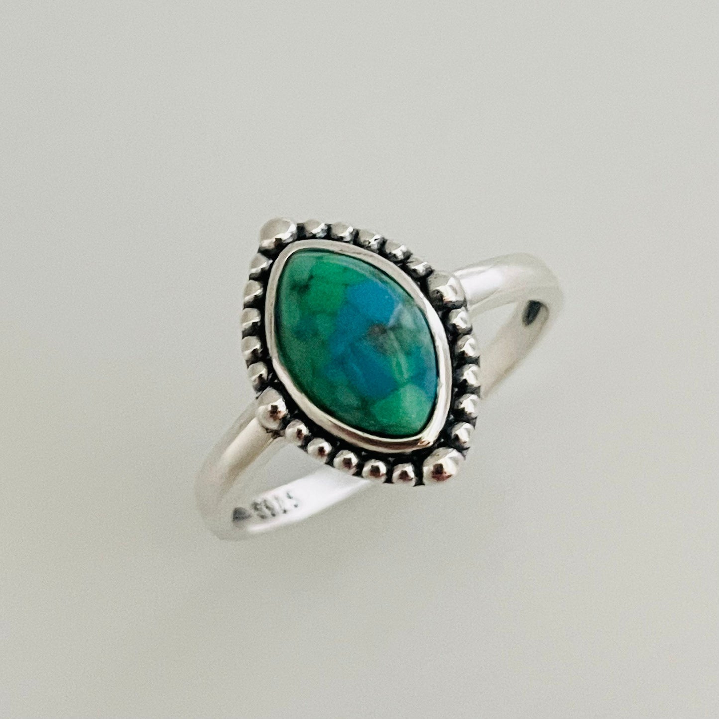 Sterling Silver Genuine Turquoise Ring, Diamond Shape Ring, Opal Beads Ring, Boho Ring, Turquoise Beads Ring, Love Ring, Promise Opal Ring.