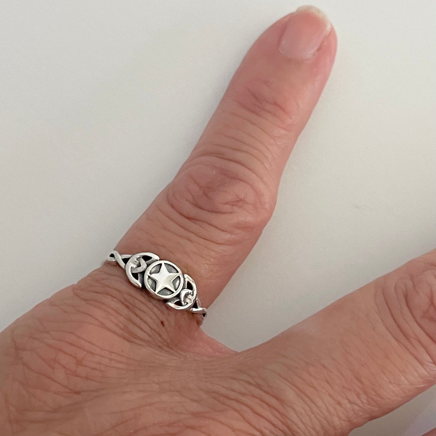 Celtic Star Sterling Silver Ring: Trinity Knot Boho Jewelry