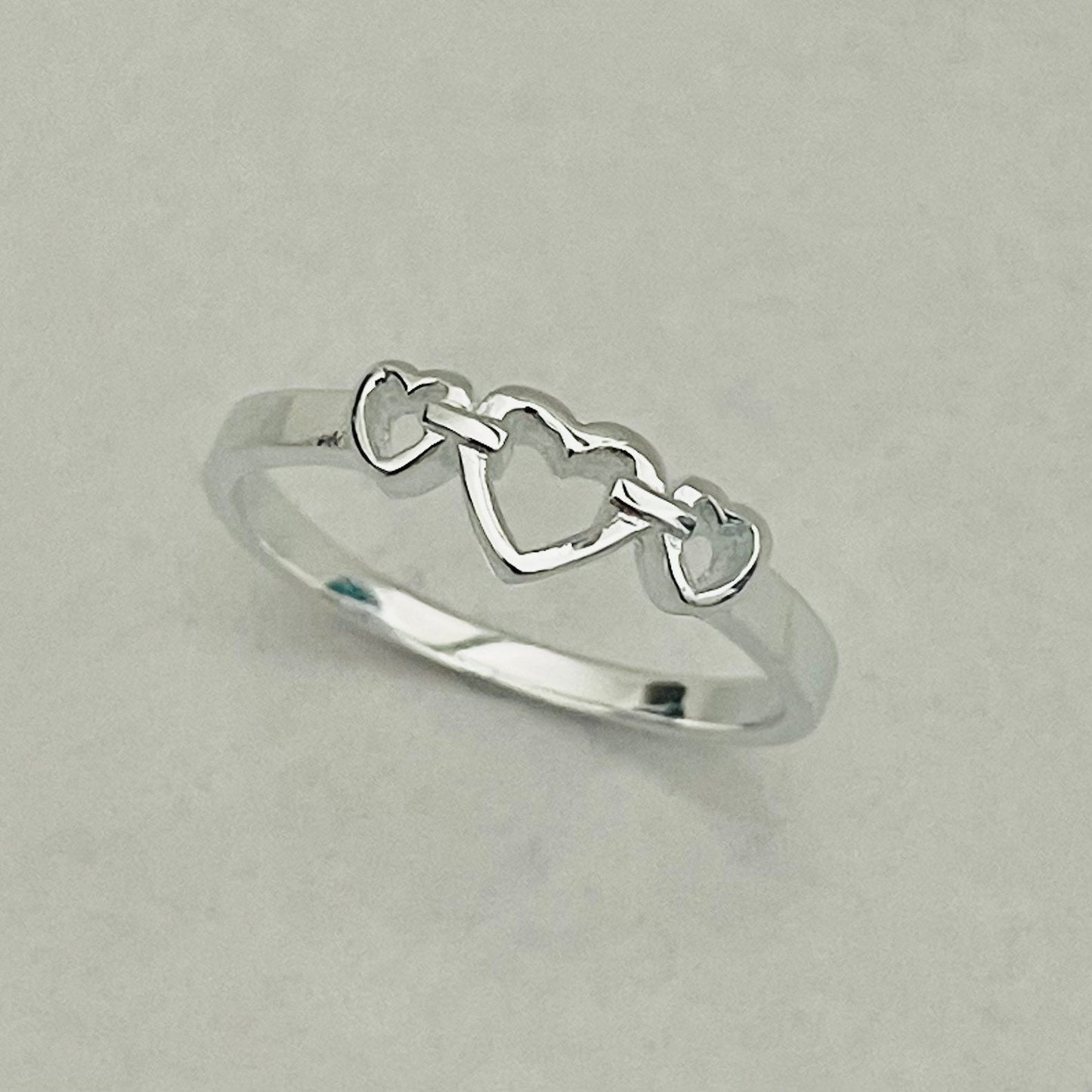 Dainty Three Hearts Sterling Silver Ring: Promise, Friendship, Love