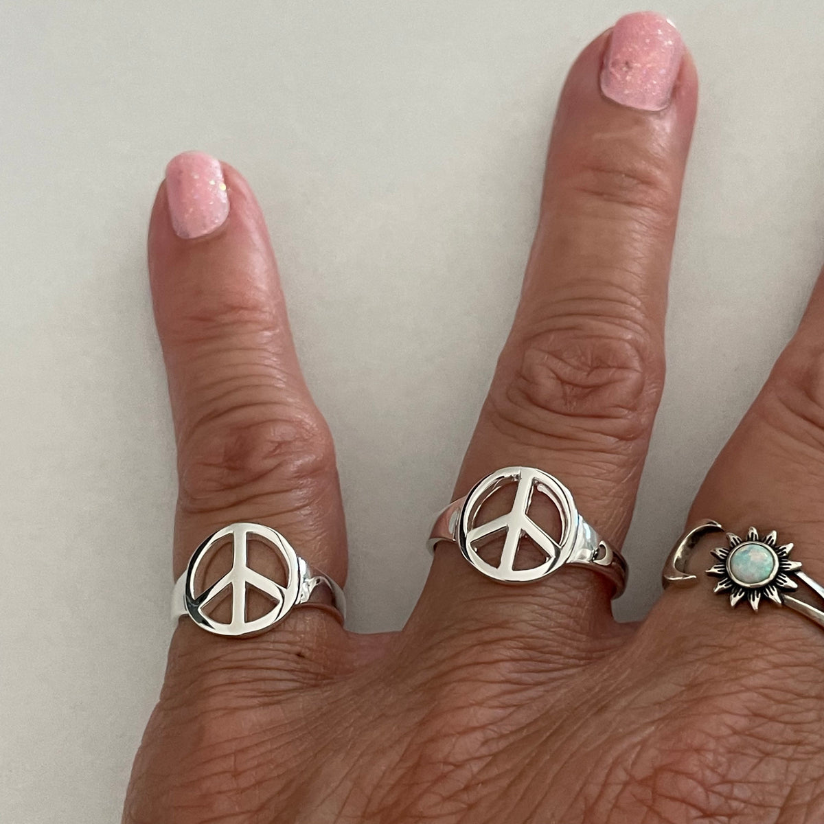 Sterling Silver Peace Sign Ring: Hippie Statement Jewelry