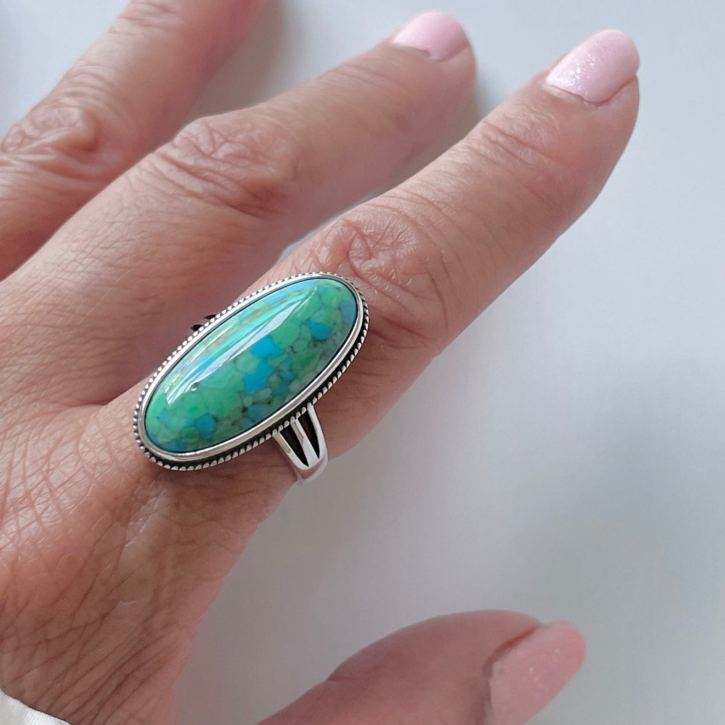 Large Oval Genuine Turquoise Sterling Silver Ring, Bohol Ring, Love Silver Ring, Silver Turquoise Ring, Silver Promise Ring, Statement Ring