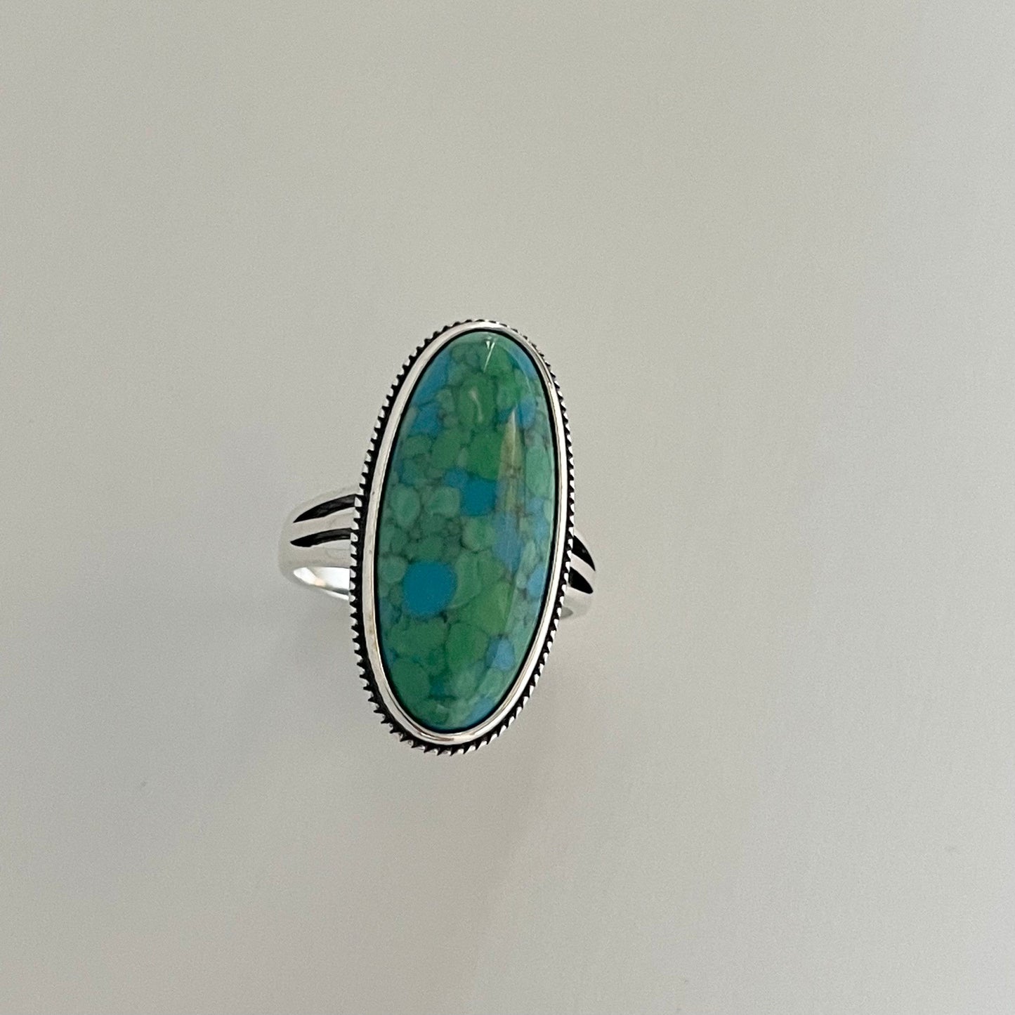 Large Oval Turquoise Sterling Silver Ring: Boho Statement Jewelry