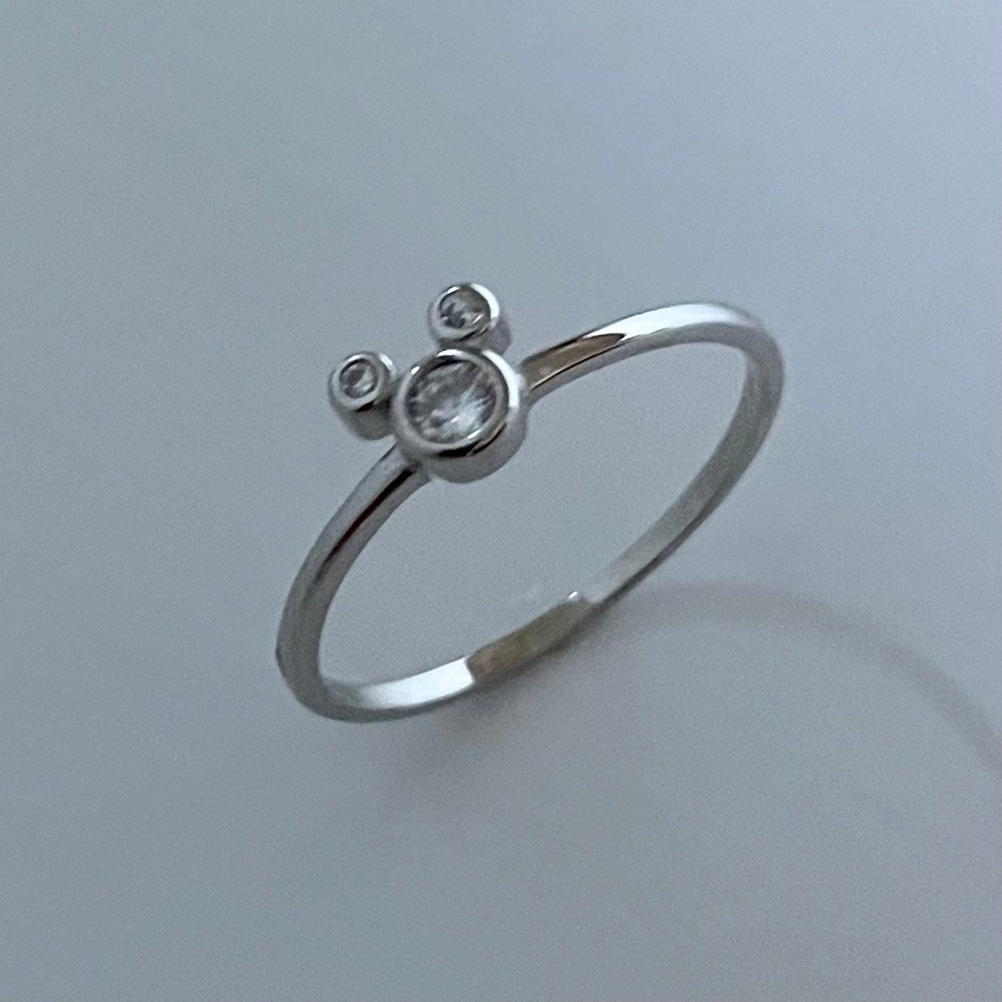 Mickey Mouse Head CZ Sterling Silver Ring, Mouse Ears Ring, Silver Mickey Ring, Mickey Toe Ring, Cubic Zirconia Ring, Girl Promise Ring