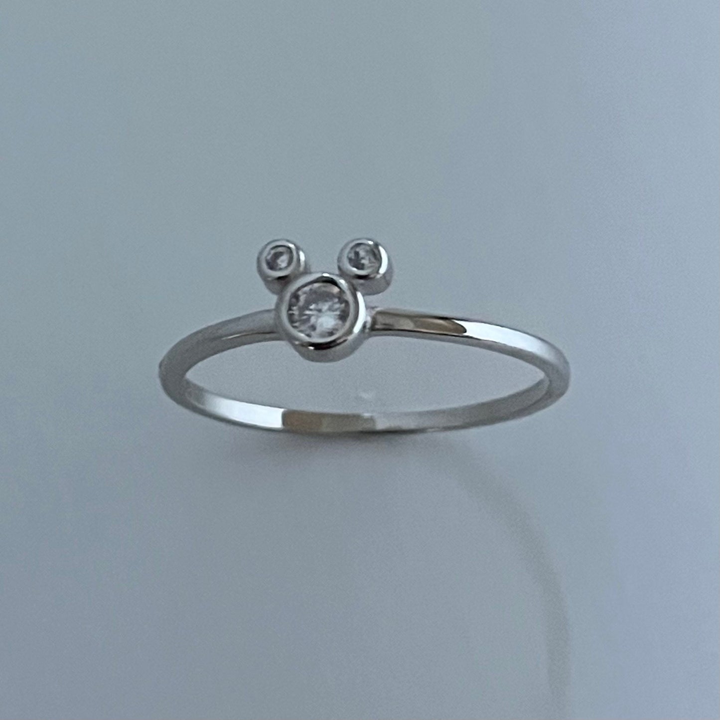 Mickey Mouse Head CZ Sterling Silver Ring, Mouse Ears Ring, Silver Mickey Ring, Mickey Toe Ring, Cubic Zirconia Ring, Girl Promise Ring
