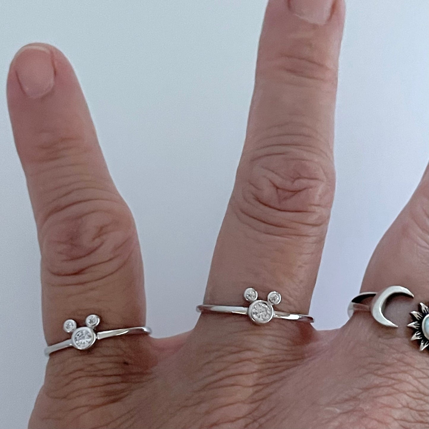 Mickey Mouse Head CZ Sterling Silver Ring, Mouse Ears Ring, Silver Mickey Ring, Mickey Toe Ring, Cubic Zirconia Ring, Girl Promise Ring