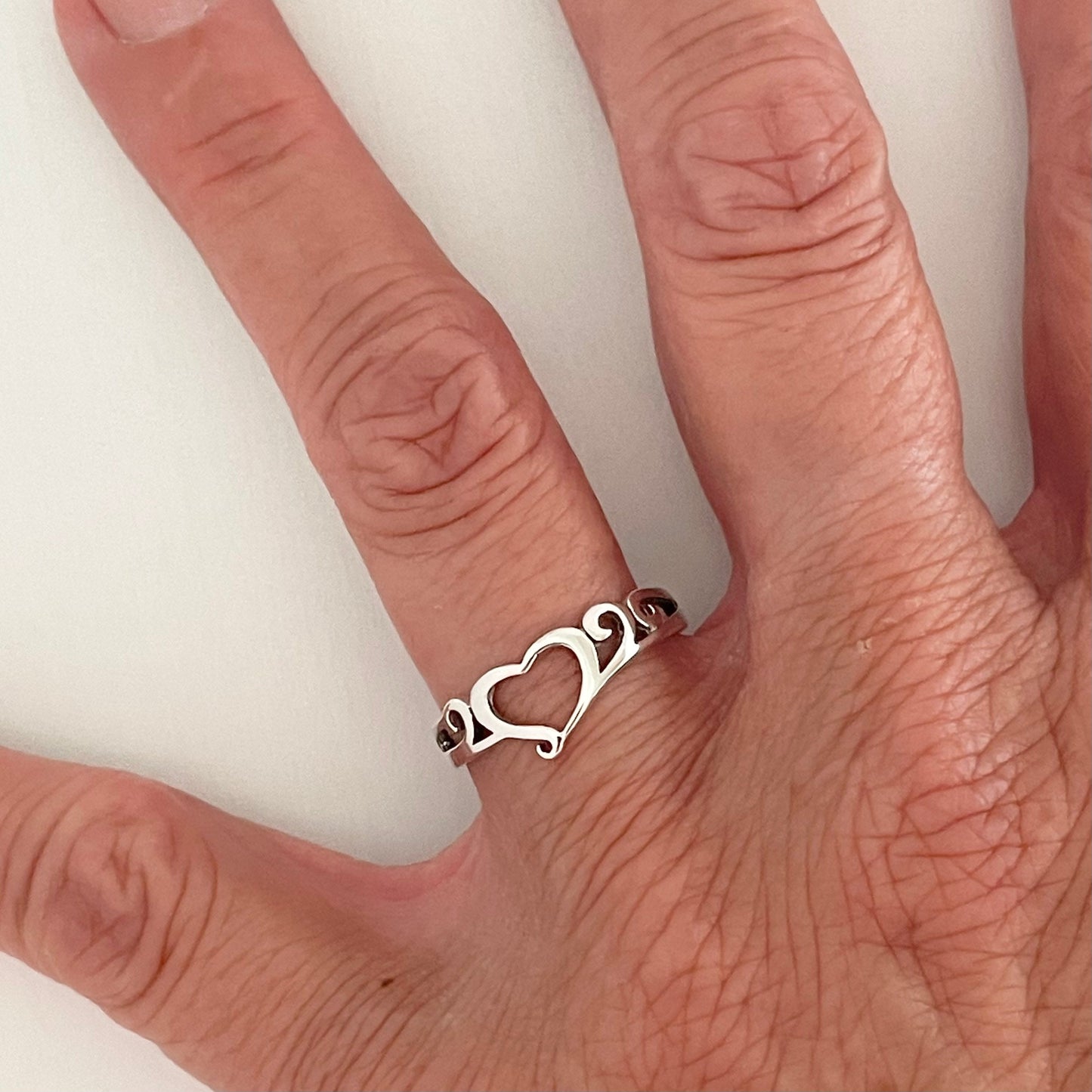Sterling Silver Open Heart Ring: Swirl Design, Love Jewelry